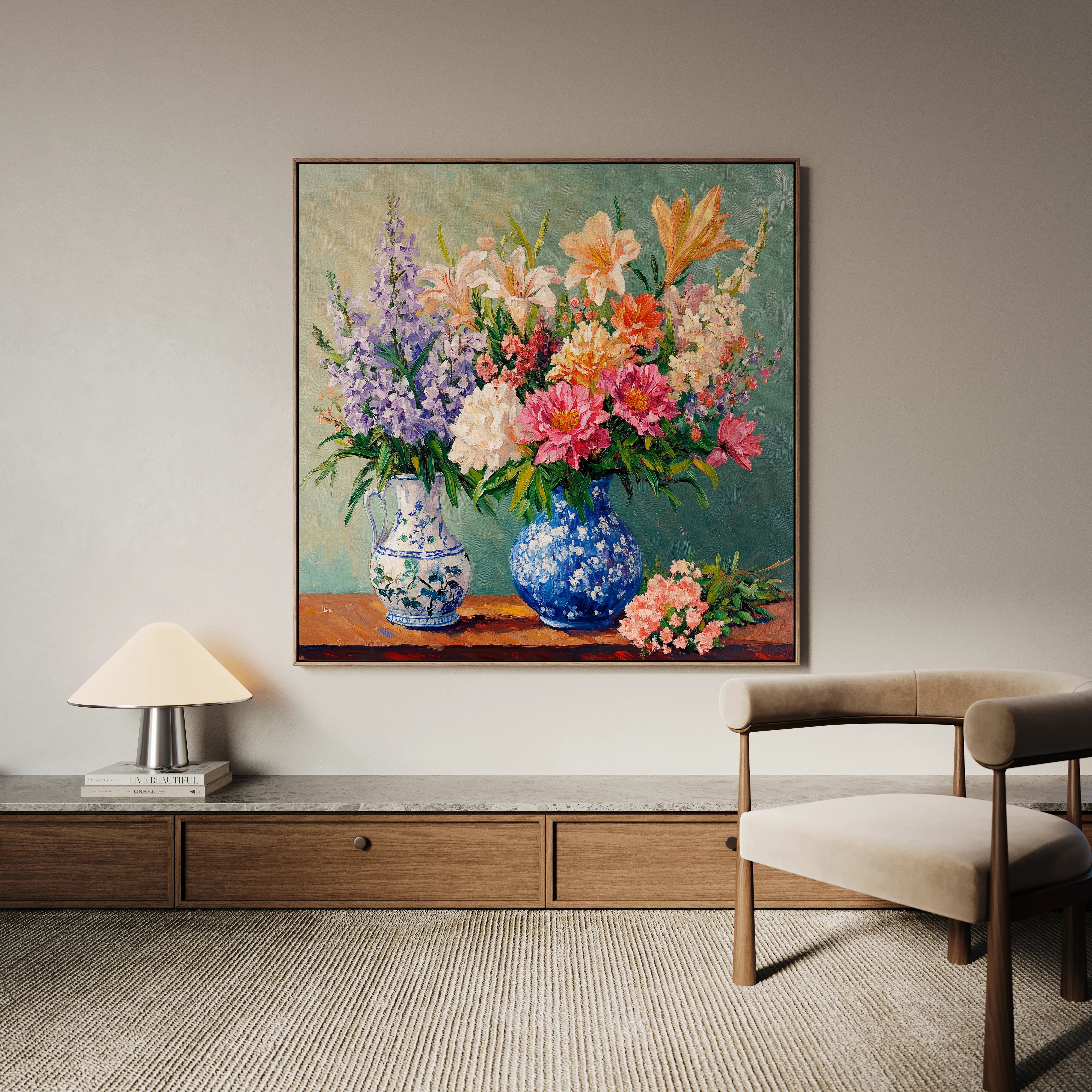 Floral 1380 Canvas Art 16" x 16" / 40 x 40 cm / Black