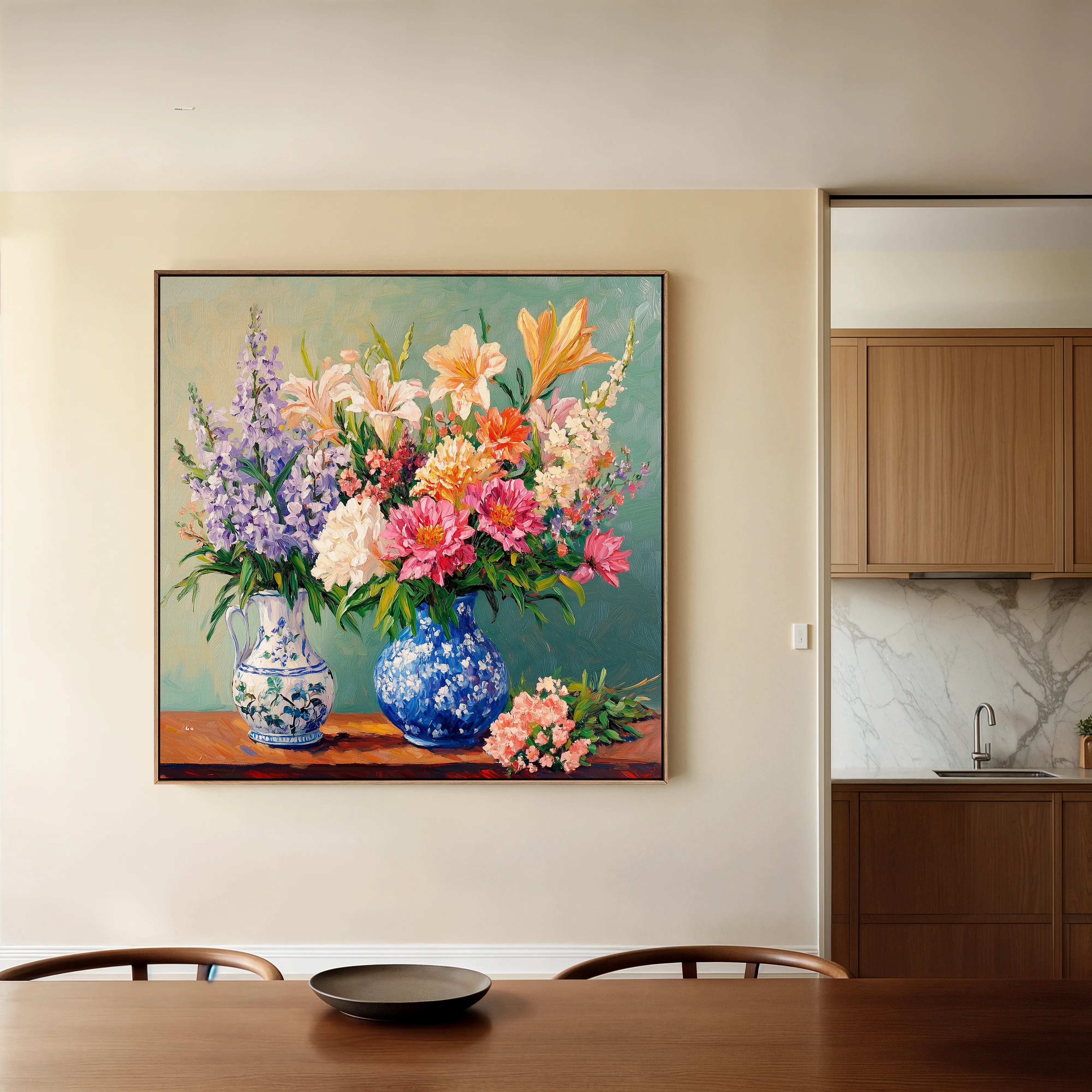 Floral 1380 Canvas Art 16" x 16" / 40 x 40 cm / Black