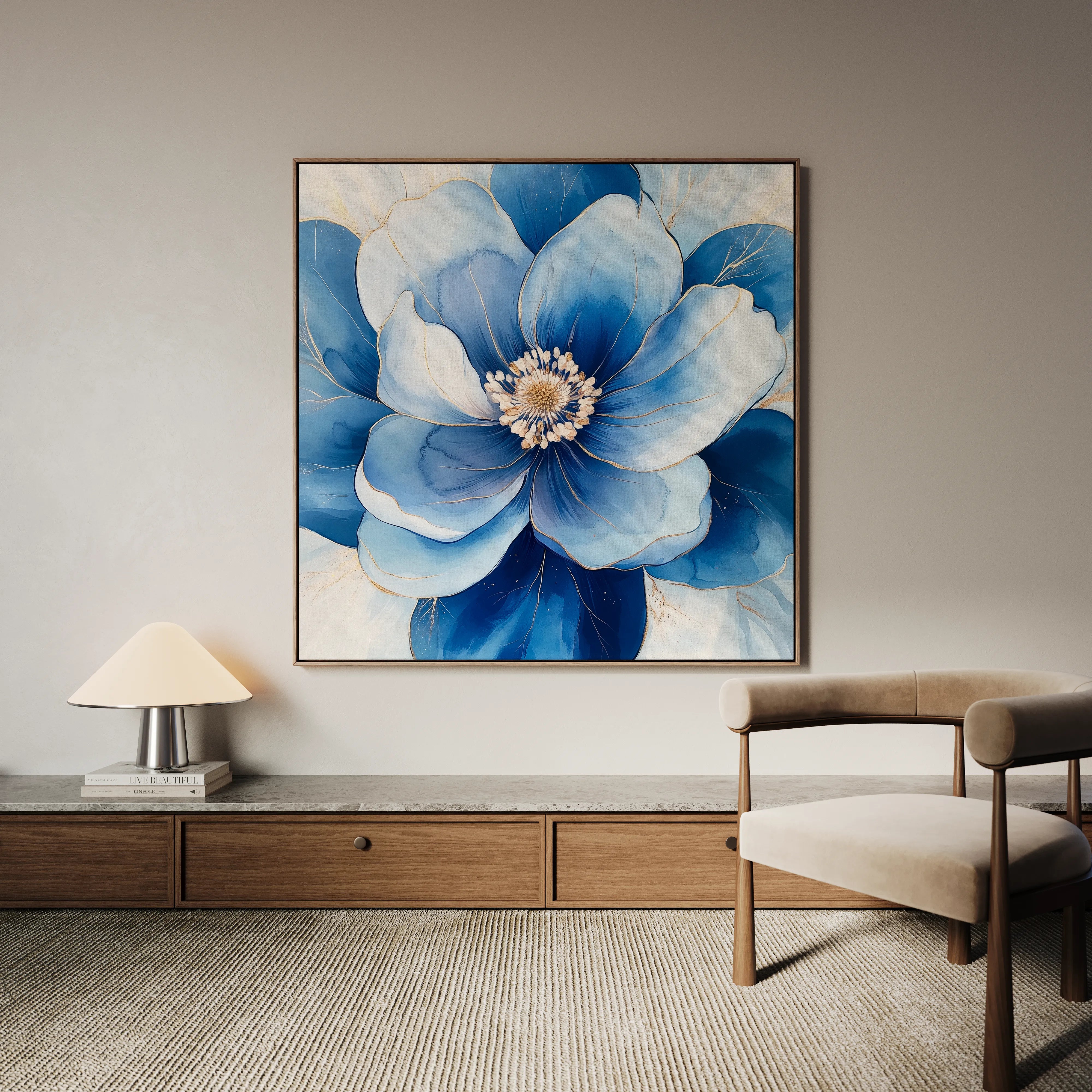 Floral 1382 Canvas Art 16" x 16" / 40 x 40 cm / Black