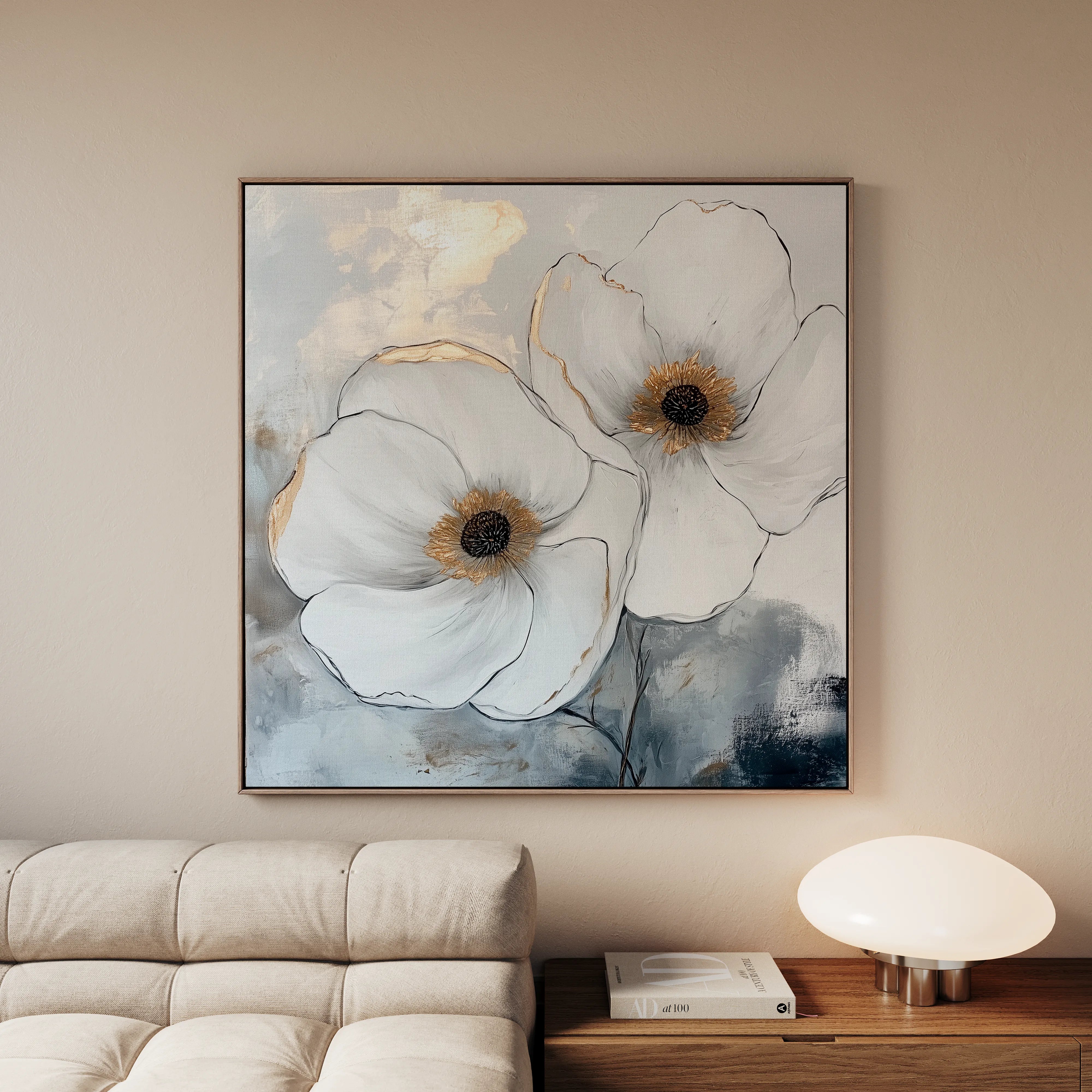 Floral 1383 Canvas Art 16" x 16" / 40 x 40 cm / Black