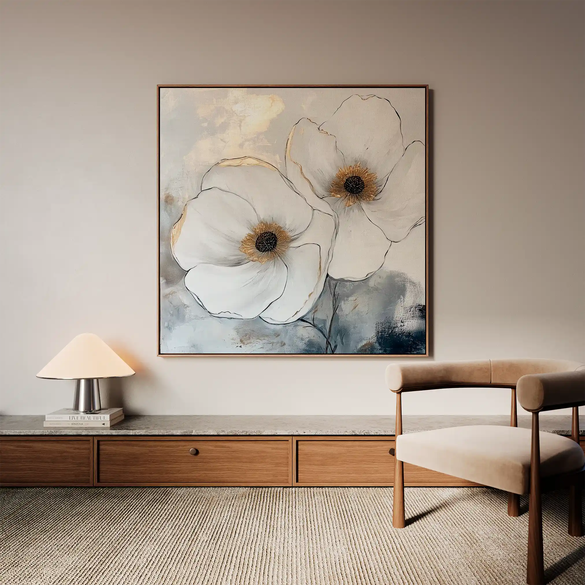 Floral 1383 Canvas Art 16" x 16" / 40 x 40 cm / Black