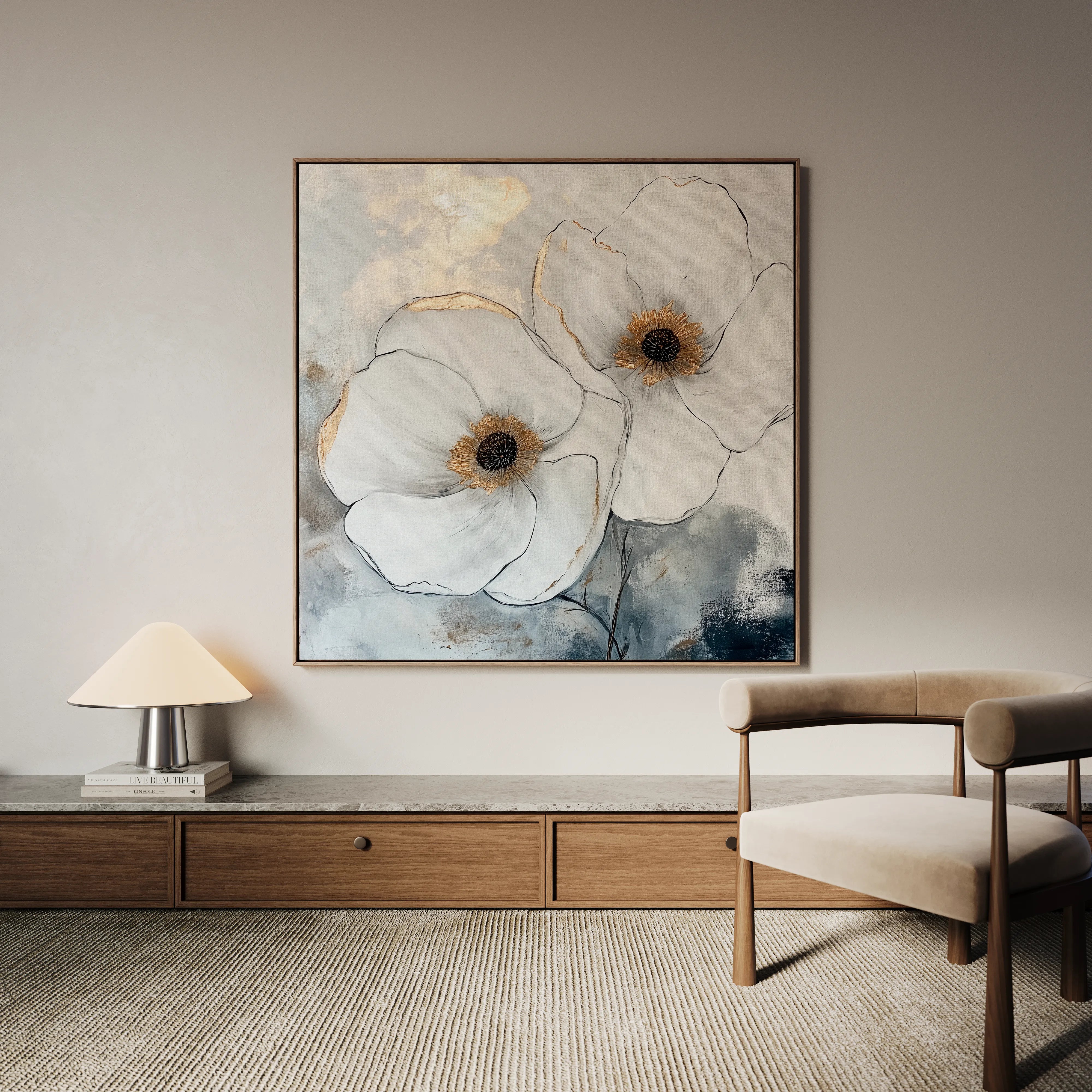 Floral 1383 Canvas Art 16" x 16" / 40 x 40 cm / Black