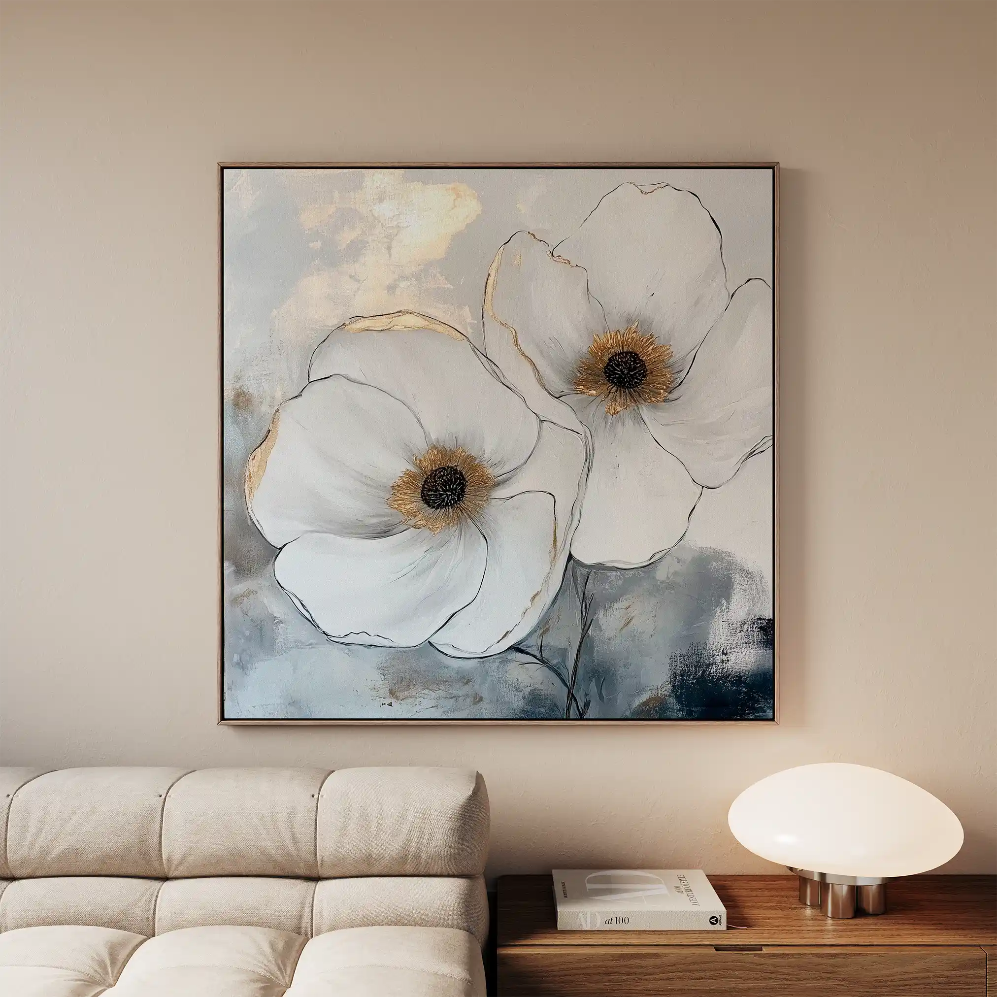Floral 1383 Canvas Art 16" x 16" / 40 x 40 cm / Black