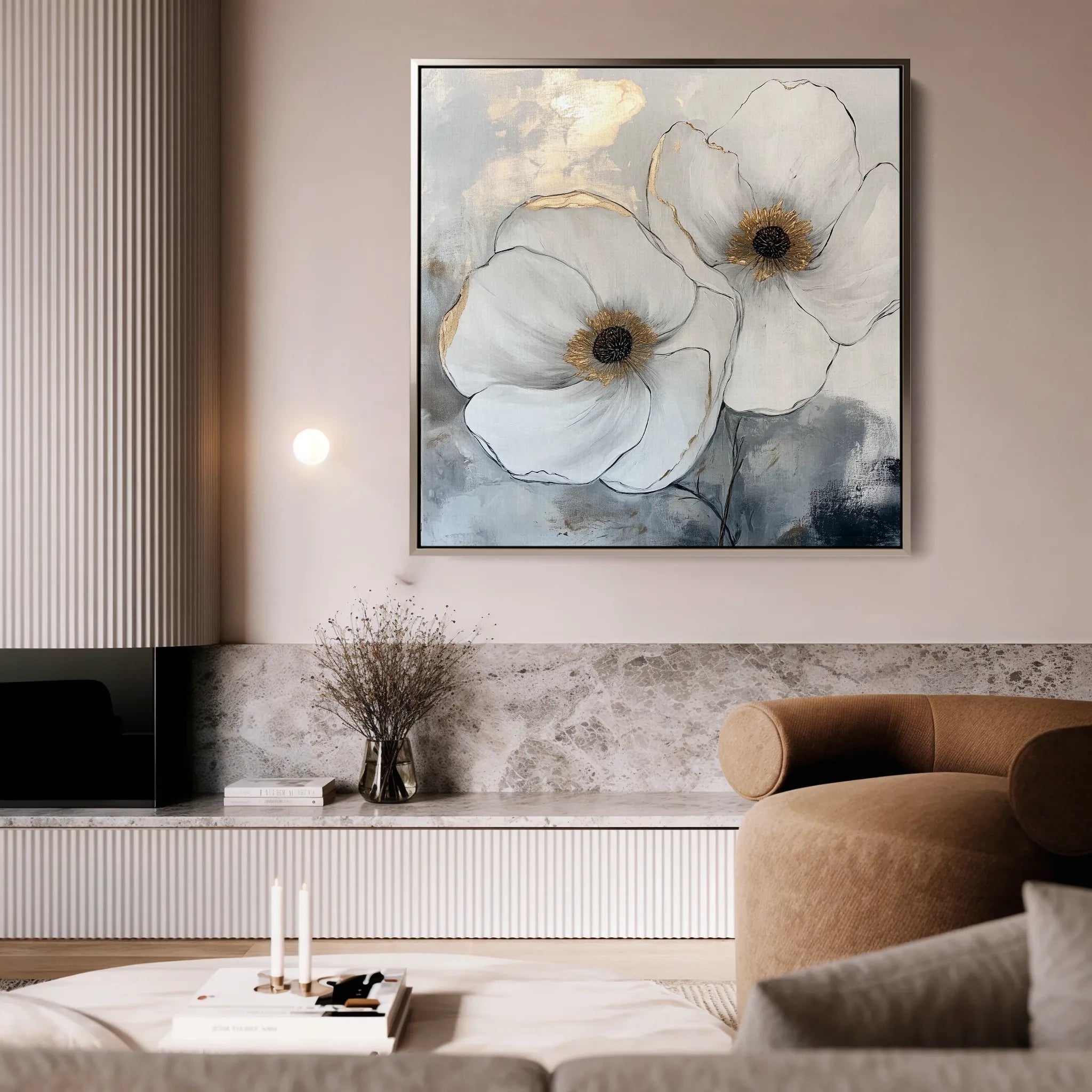 Floral 1383 Canvas Art 16" x 16" / 40 x 40 cm / Black