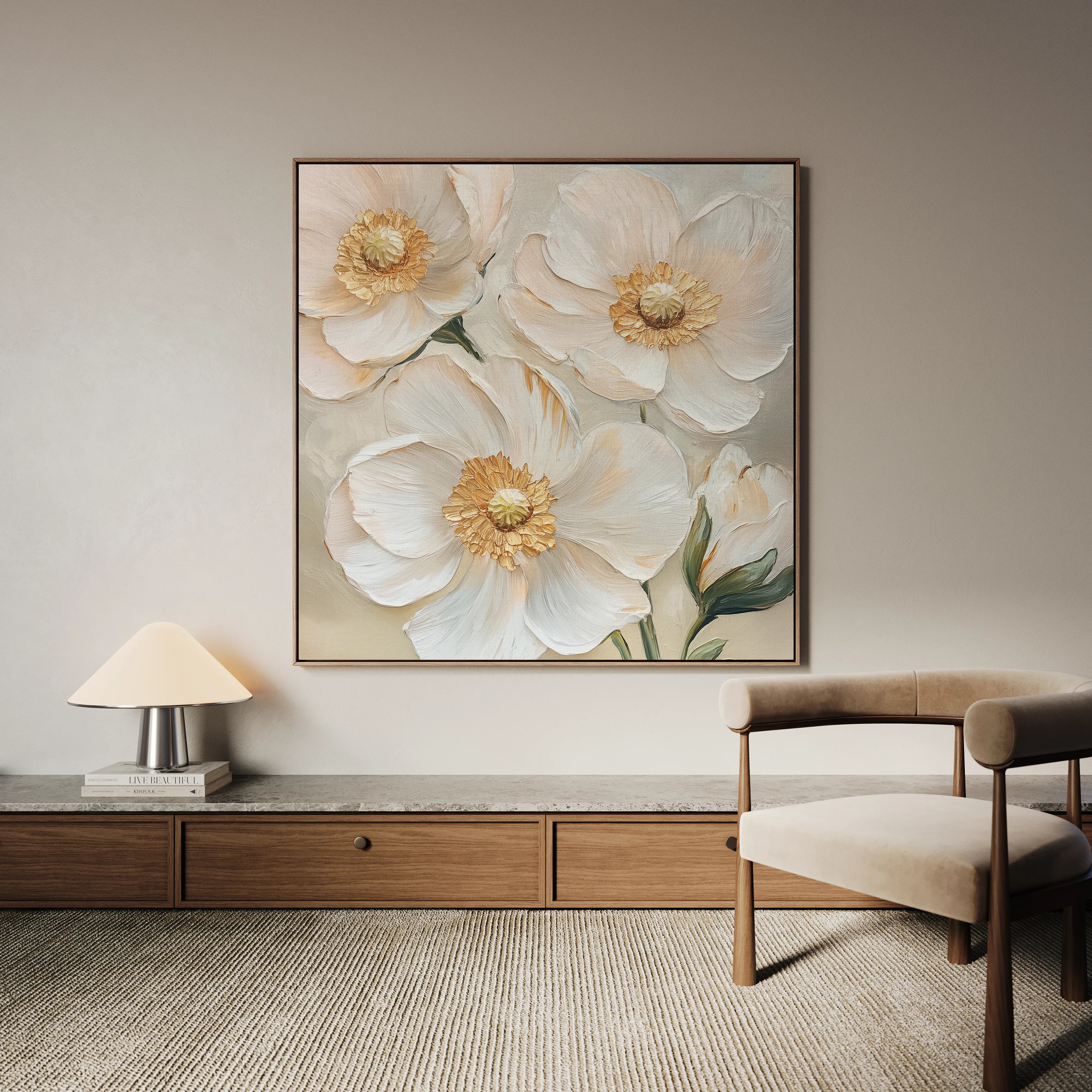 Floral 1385 Canvas Art 16" x 16" / 40 x 40 cm / Black