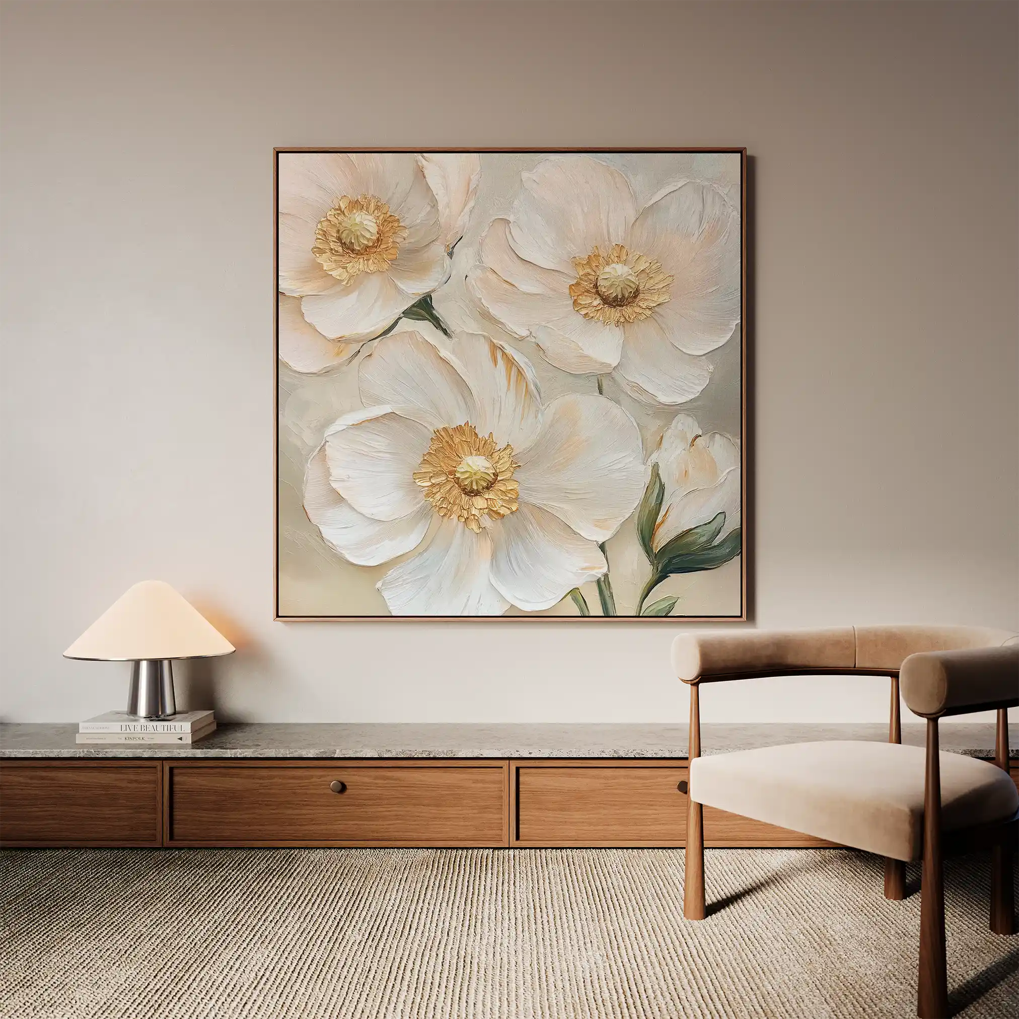 Floral 1385 Canvas Art 16" x 16" / 40 x 40 cm / Black