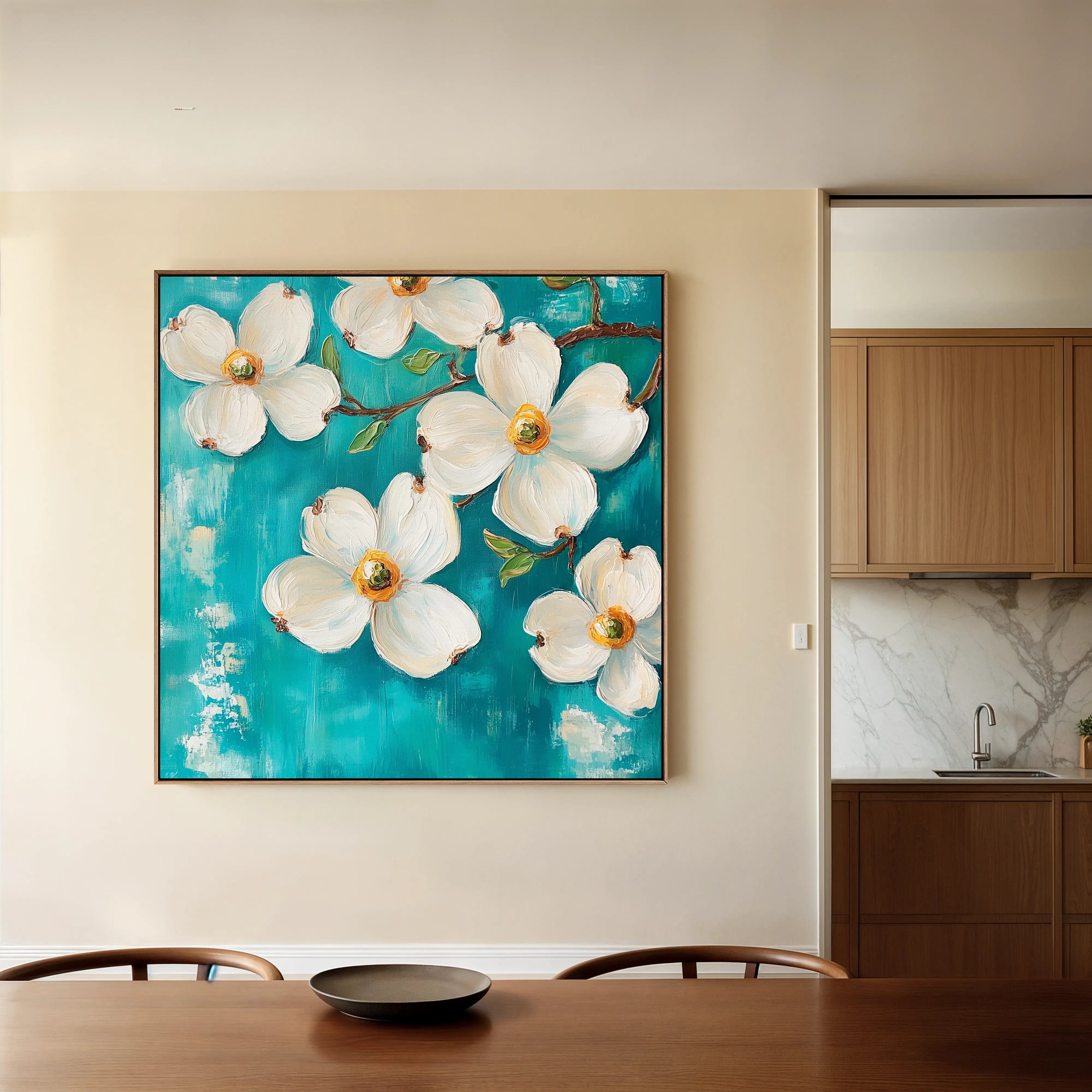Floral 1390 Canvas Art 16" x 16" / 40 x 40 cm / Black