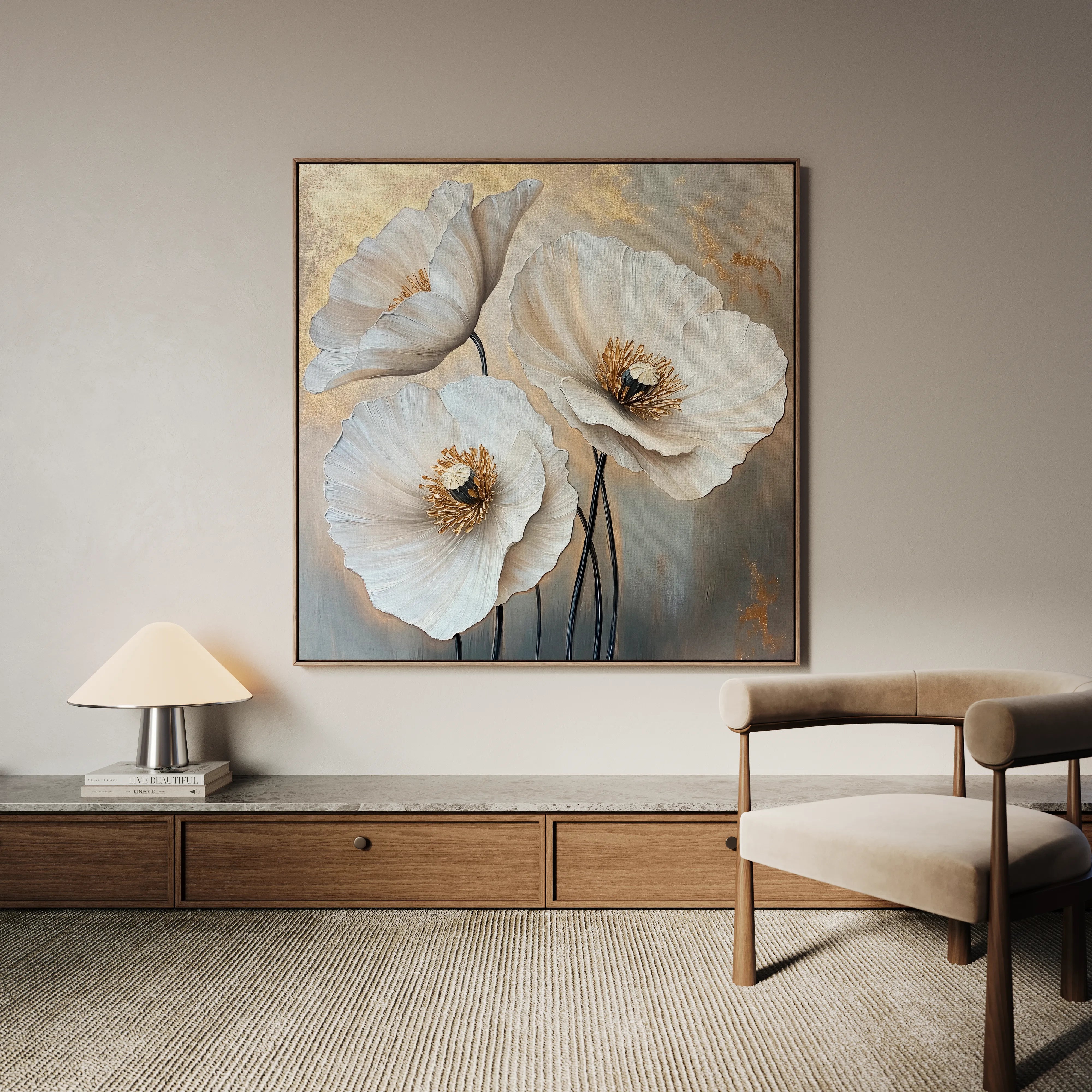 Floral 1391 Canvas Art 16" x 16" / 40 x 40 cm / Black