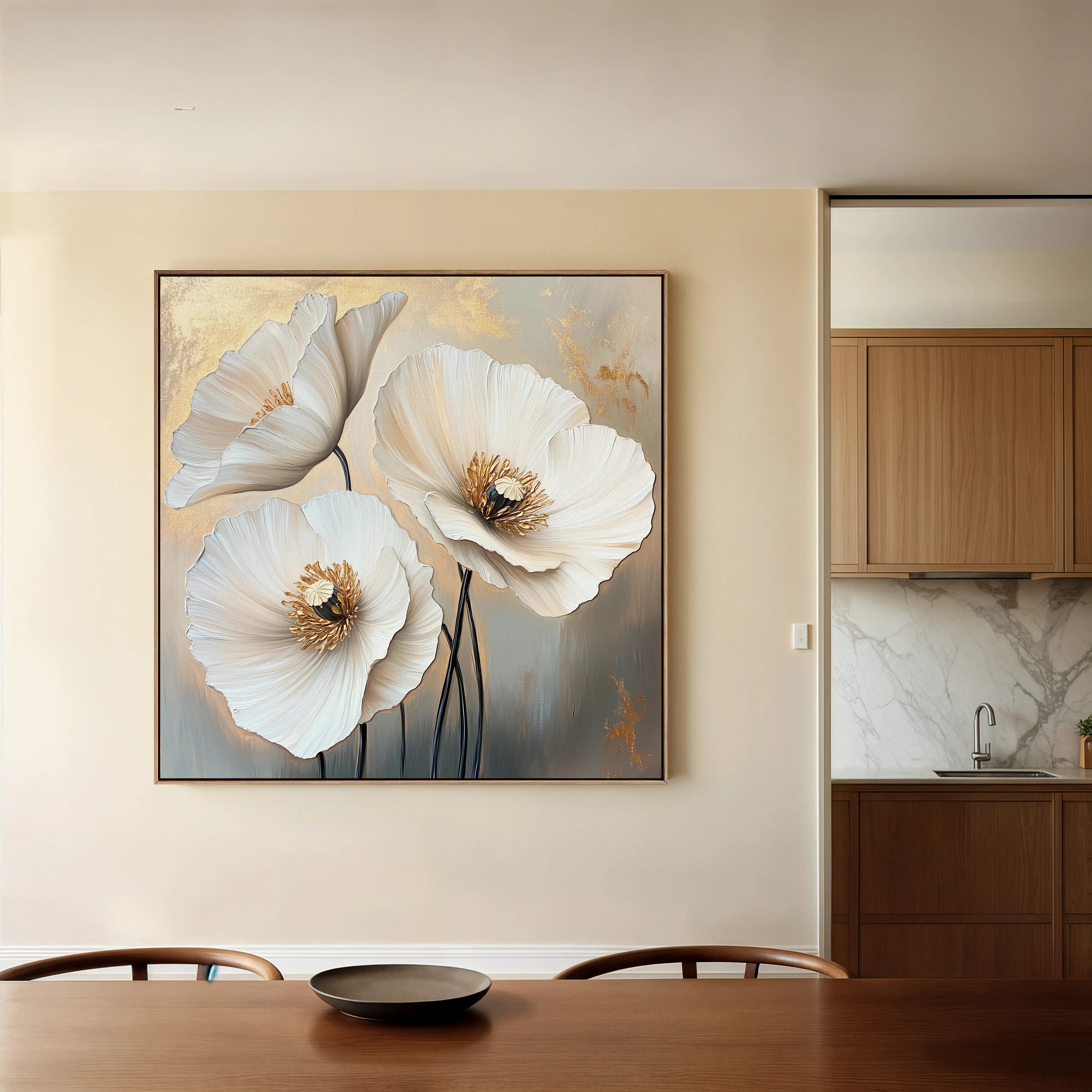 Floral 1391 Canvas Art 16" x 16" / 40 x 40 cm / Black