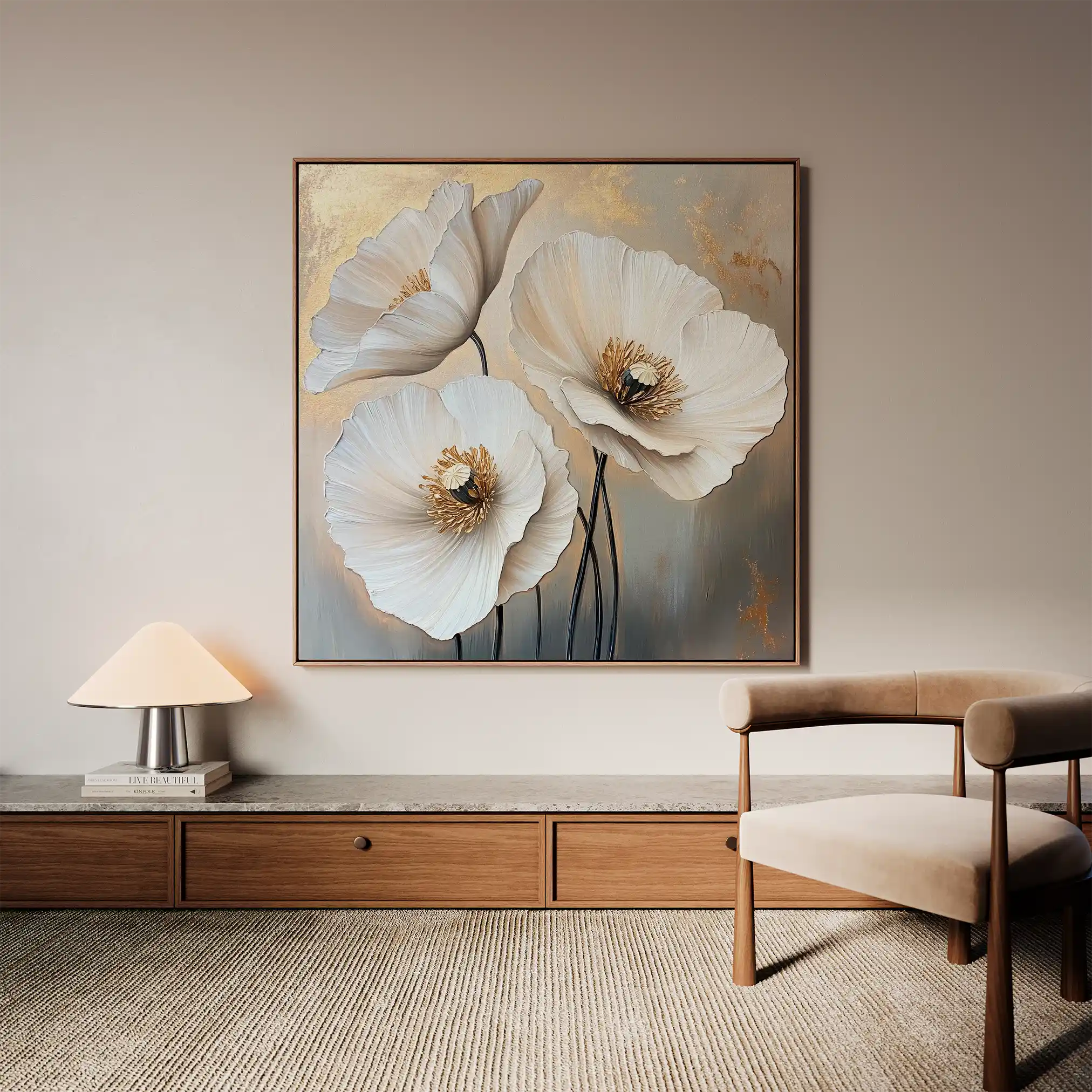 Floral 1391 Canvas Art 16" x 16" / 40 x 40 cm / Black
