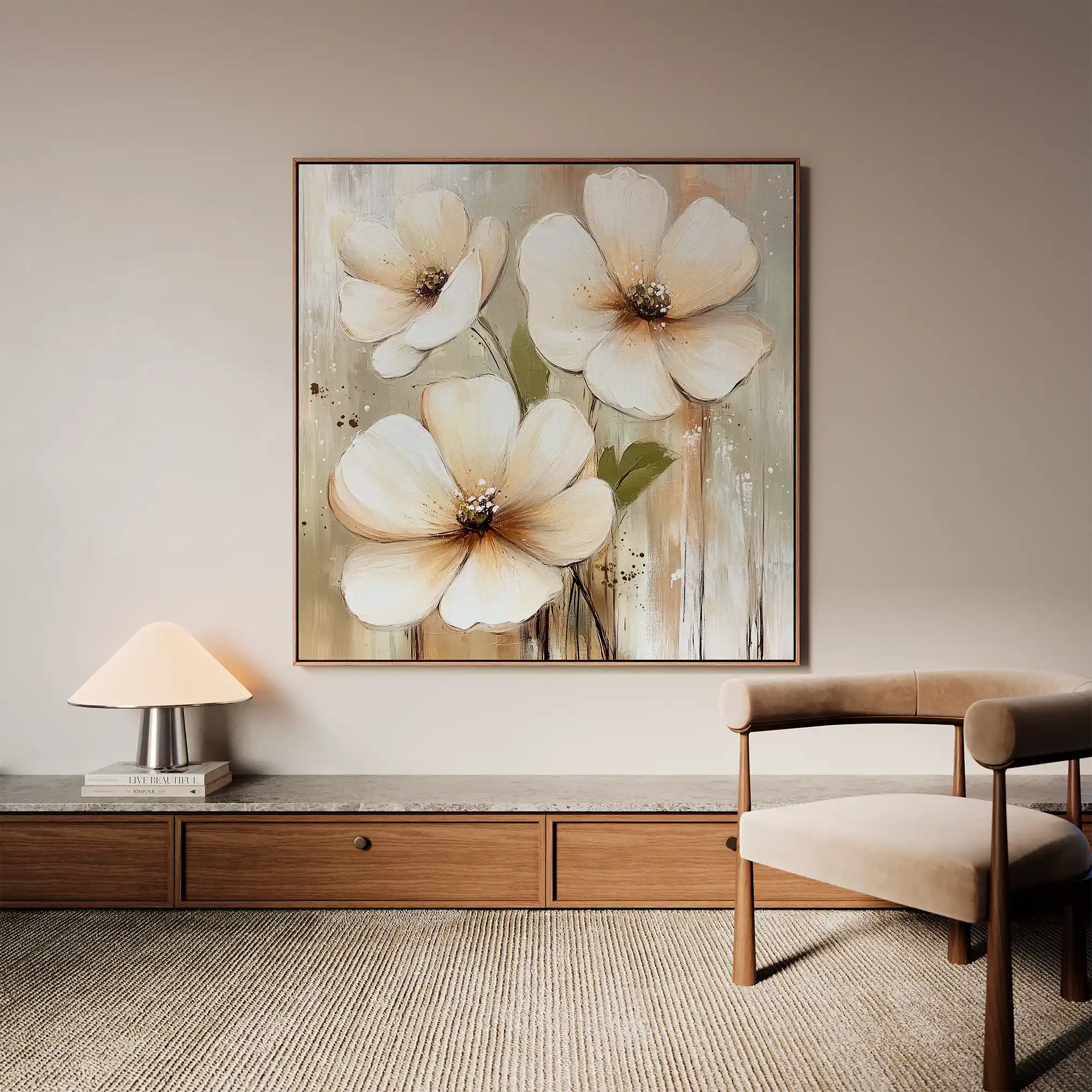Floral 1392 Canvas Art 16" x 16" / 40 x 40 cm / Black