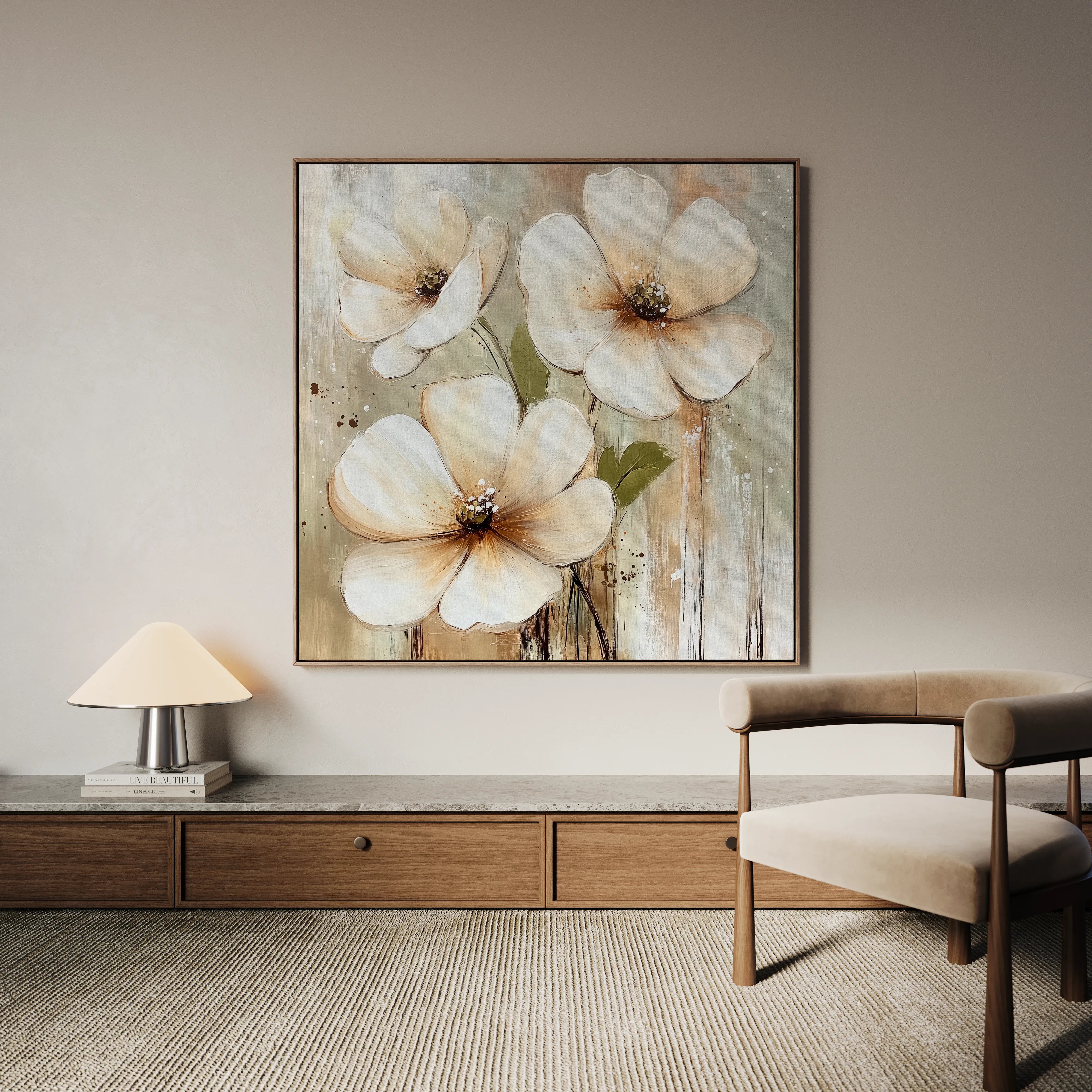 Floral 1392 Canvas Art 16" x 16" / 40 x 40 cm / Black