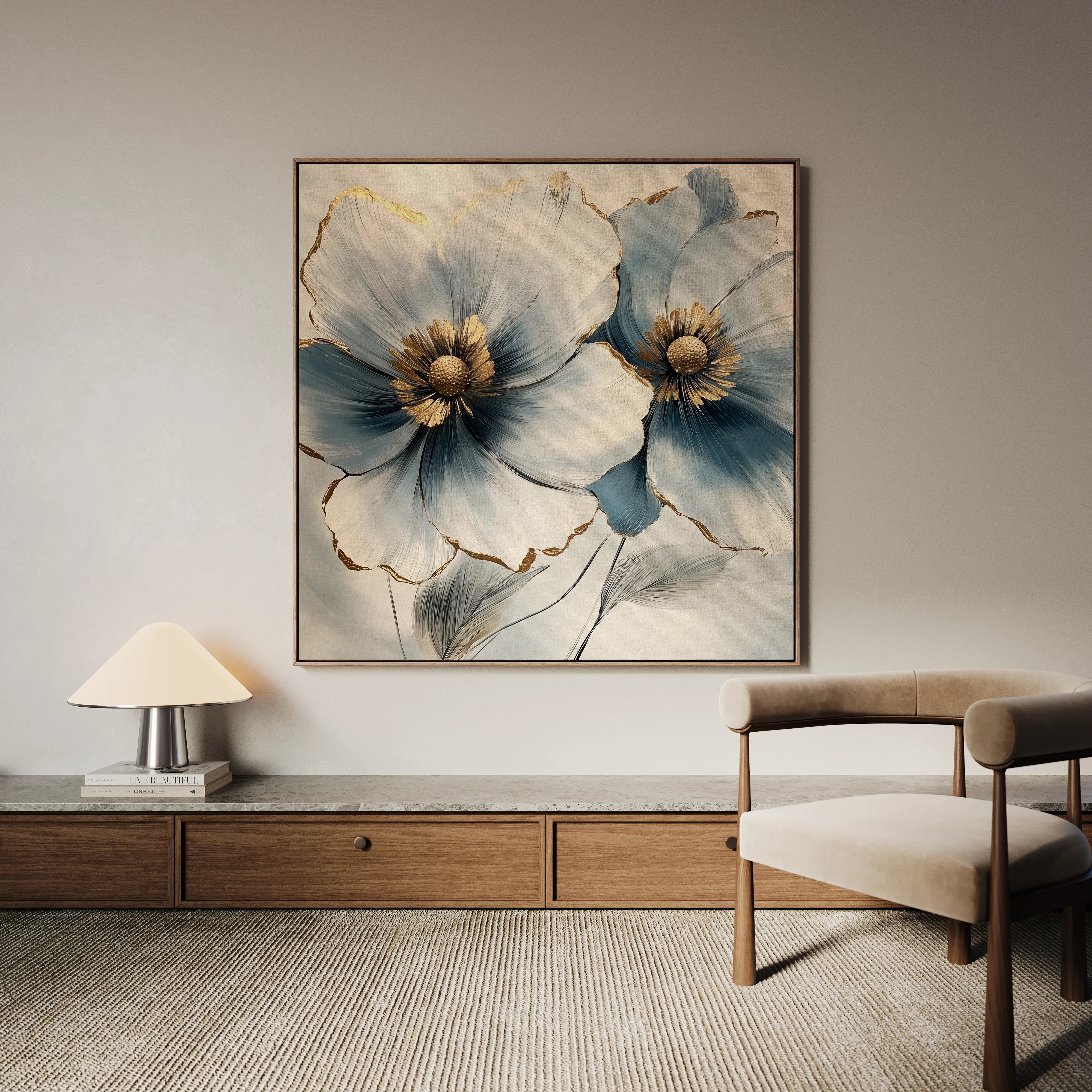 Floral 1394 Canvas Art 16" x 16" / 40 x 40 cm / Black