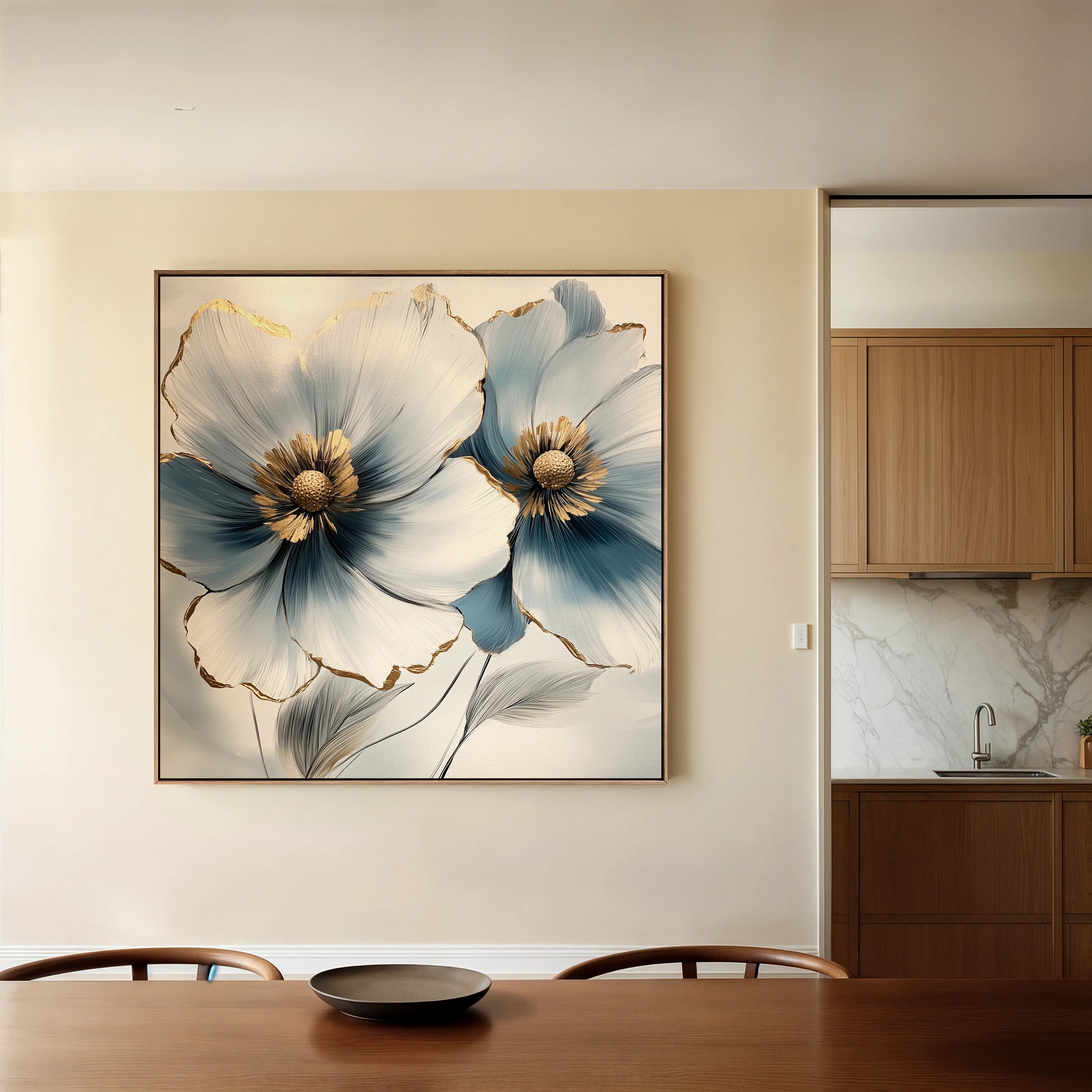 Floral 1394 Canvas Art 16" x 16" / 40 x 40 cm / Black