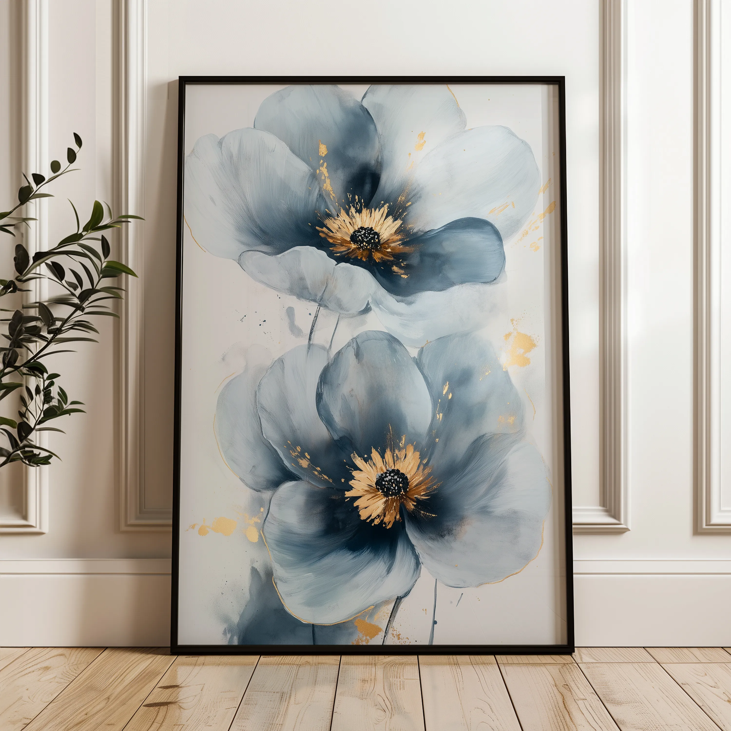 Floral 1395 Canvas Art 18" x 24" / 45 x 60 cm / Black