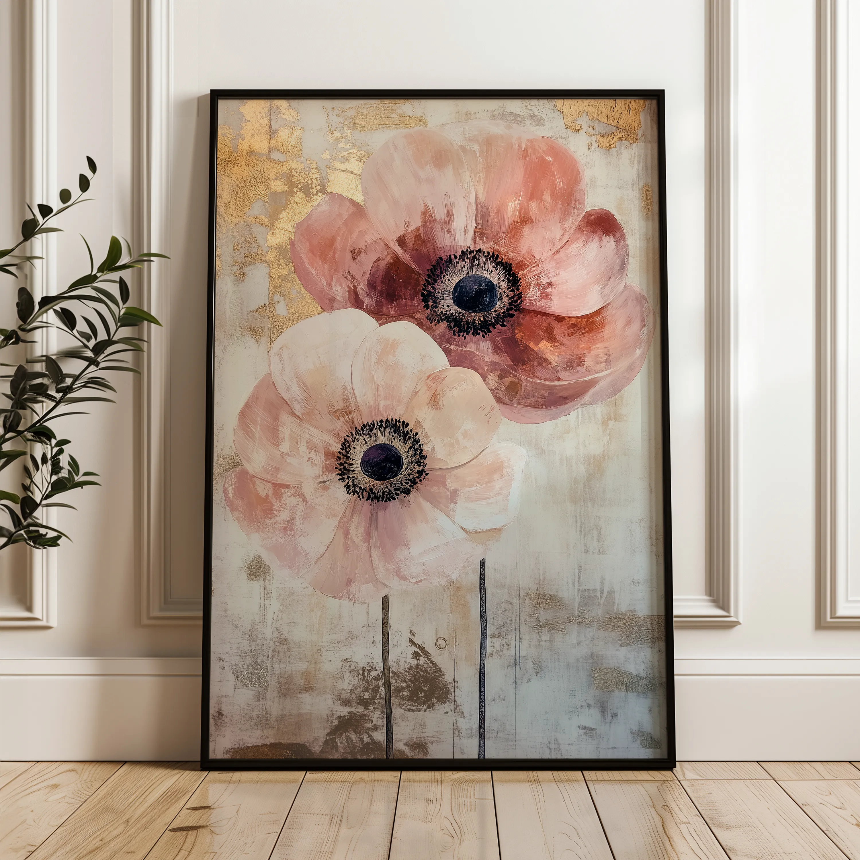 Floral 1396 Canvas Art 18" x 24" / 45 x 60 cm / Black