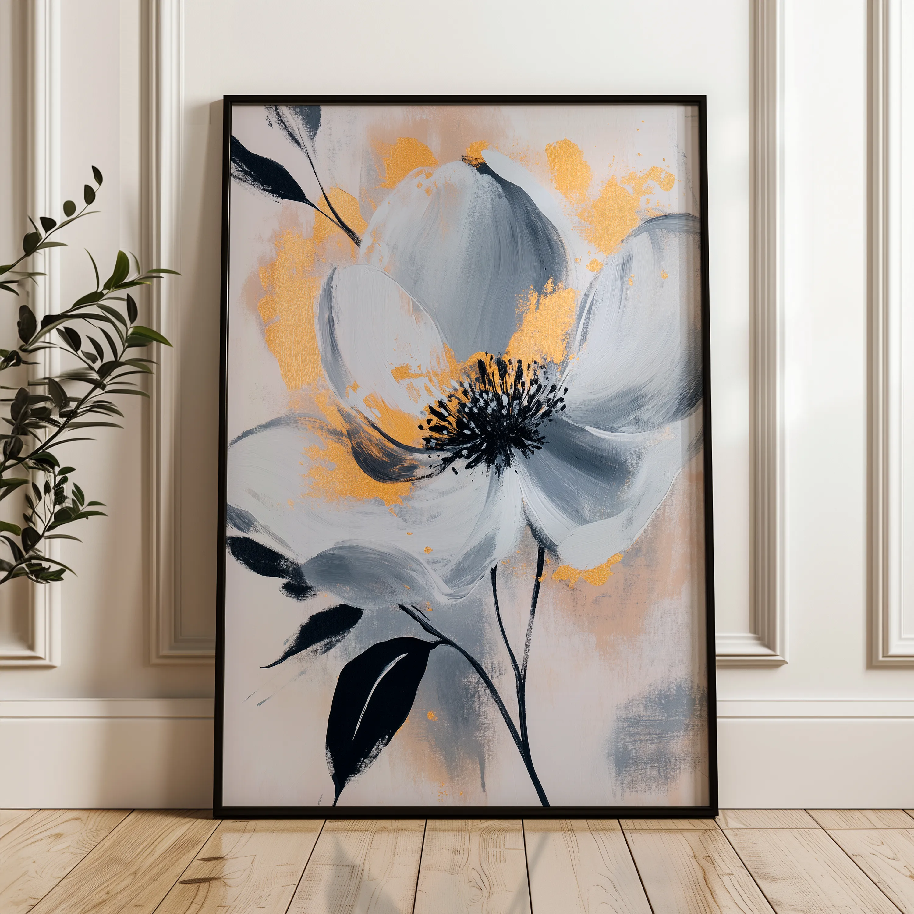 Floral 1397 Canvas Art 18" x 24" / 45 x 60 cm / Black