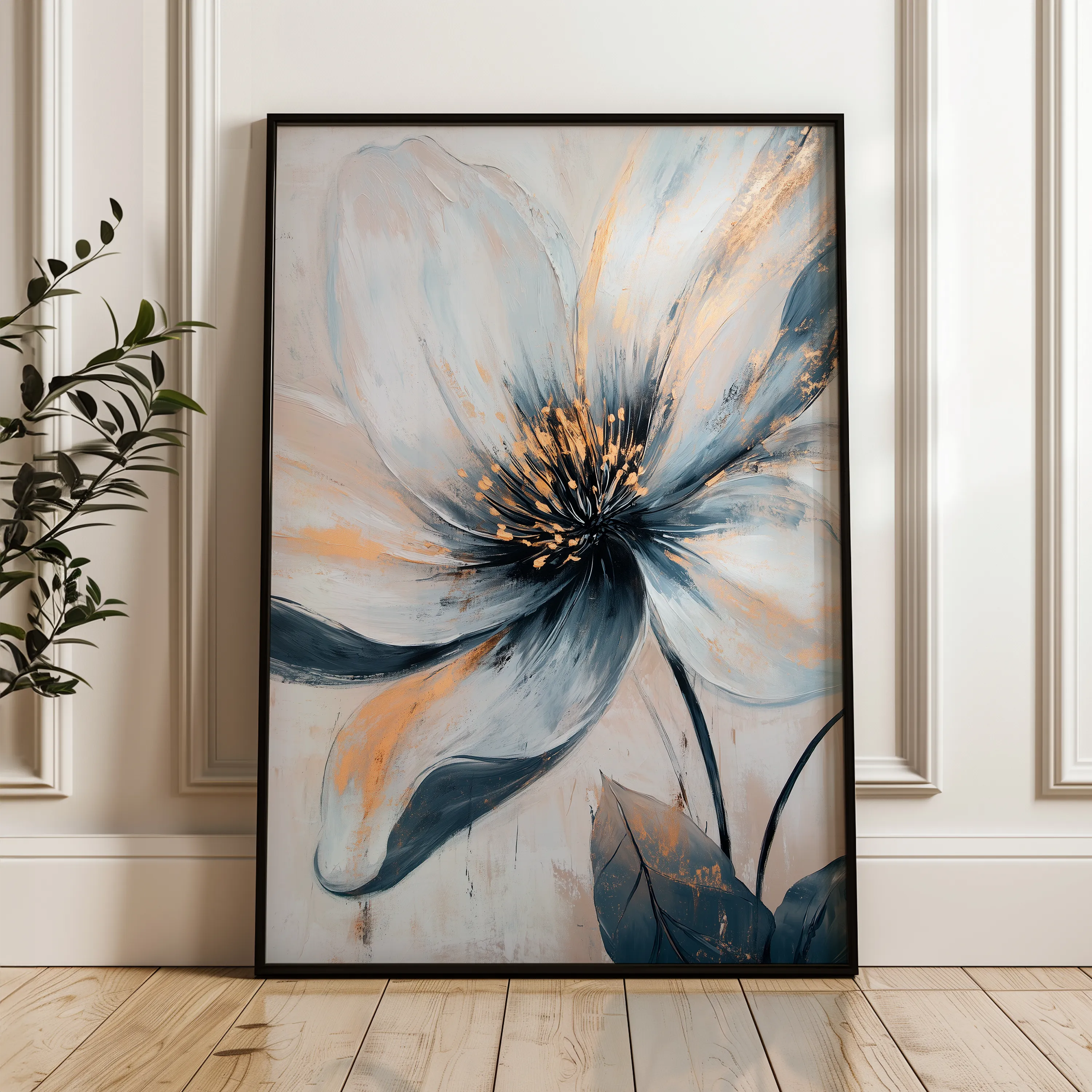 Floral 1398 Canvas Art 18" x 24" / 45 x 60 cm / Black