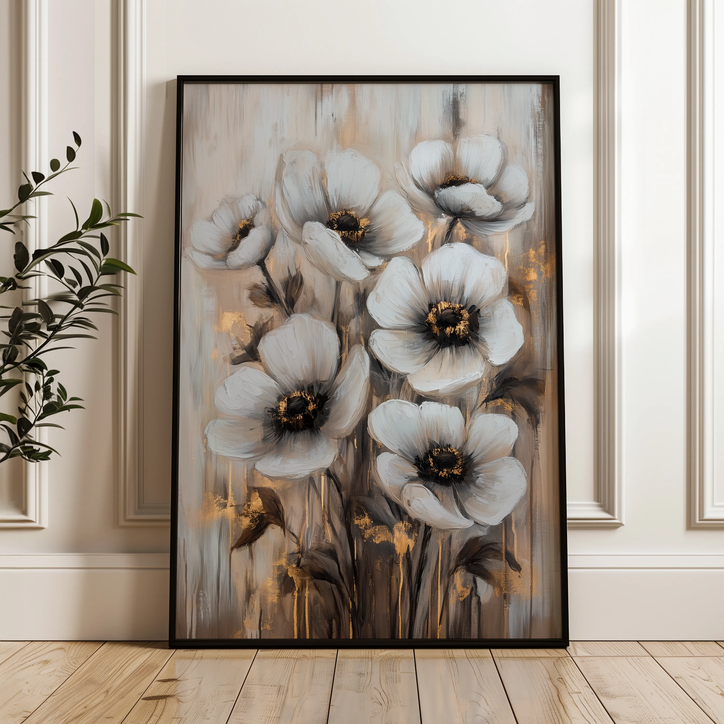 Floral 1405 Canvas Art 18" x 24" / 45 x 60 cm / Black