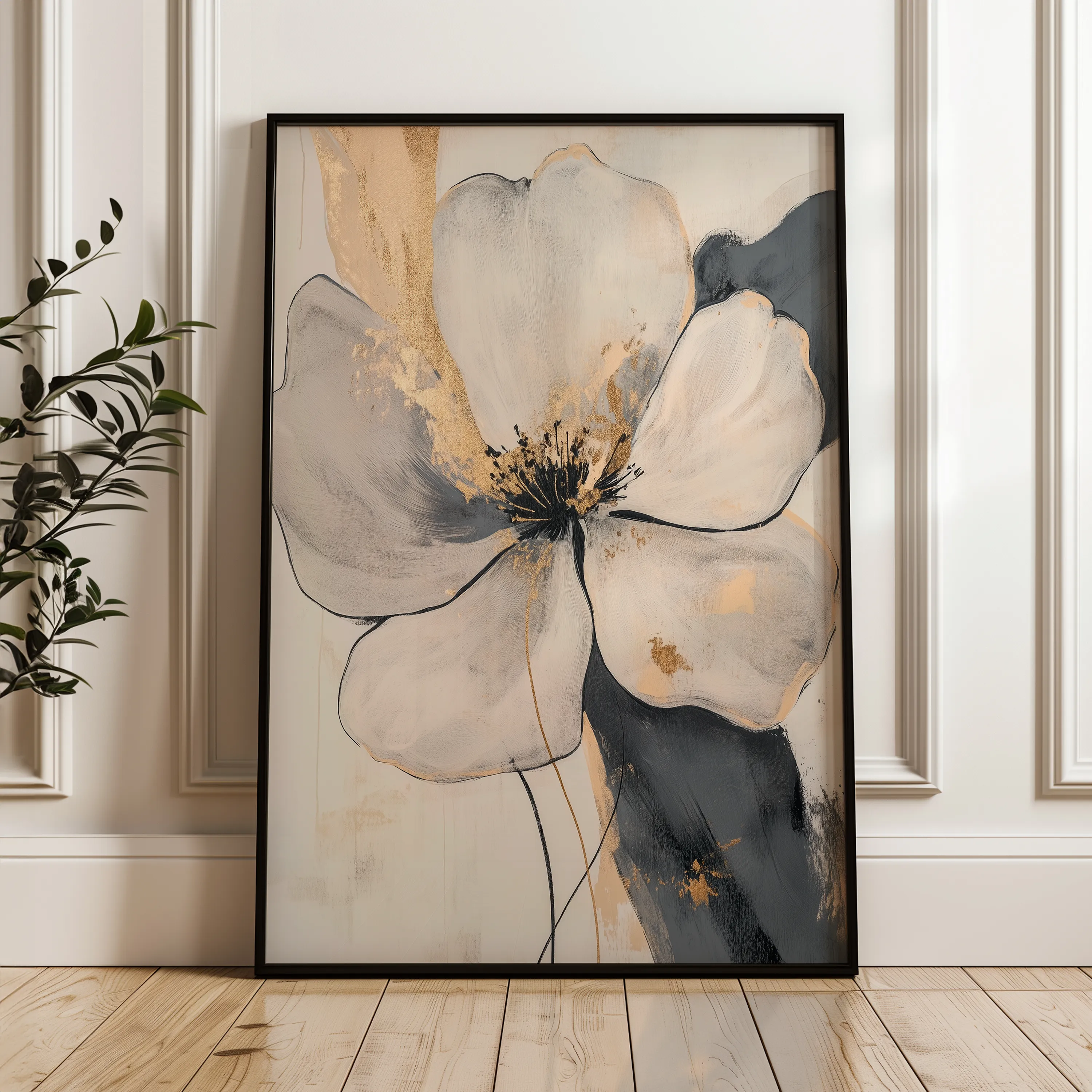 Floral 1406 Canvas Art 18" x 24" / 45 x 60 cm / Black