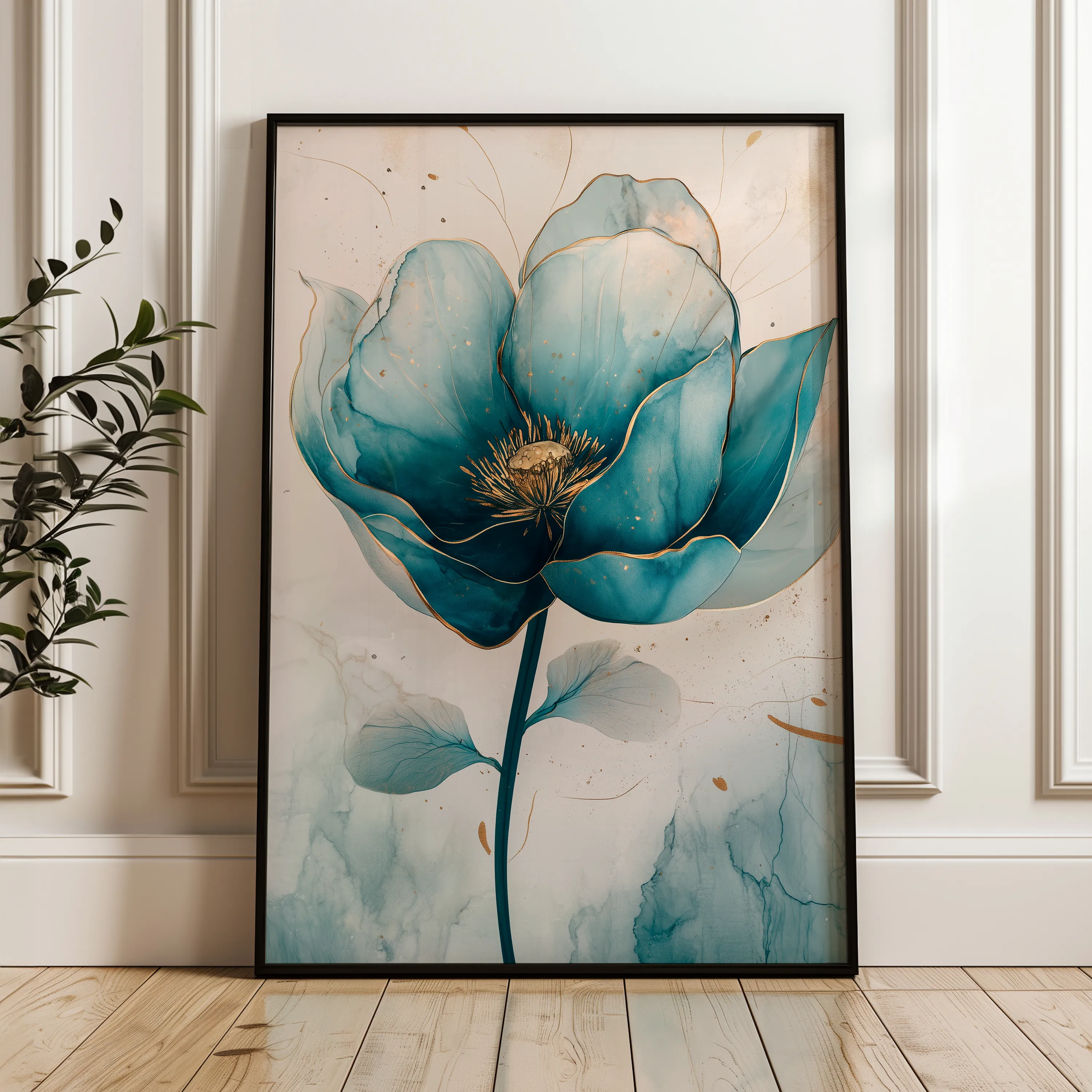 Floral 1408 Canvas Art 18" x 24" / 45 x 60 cm / Black