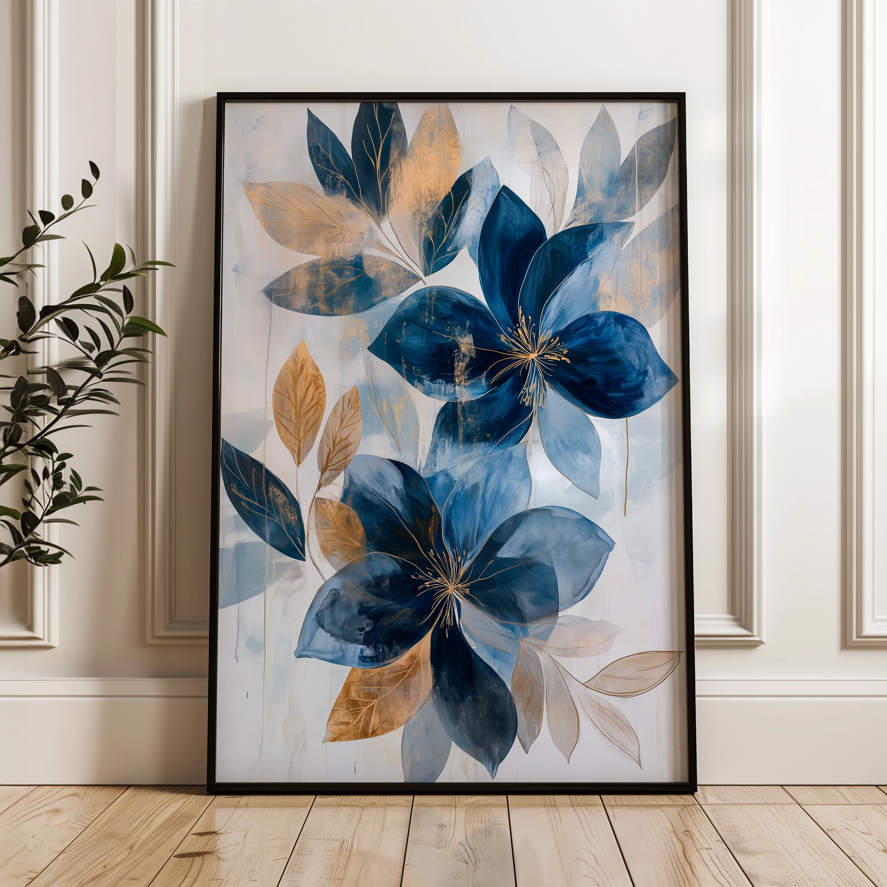 Floral 1410 Canvas Art 18" x 24" / 45 x 60 cm / Black
