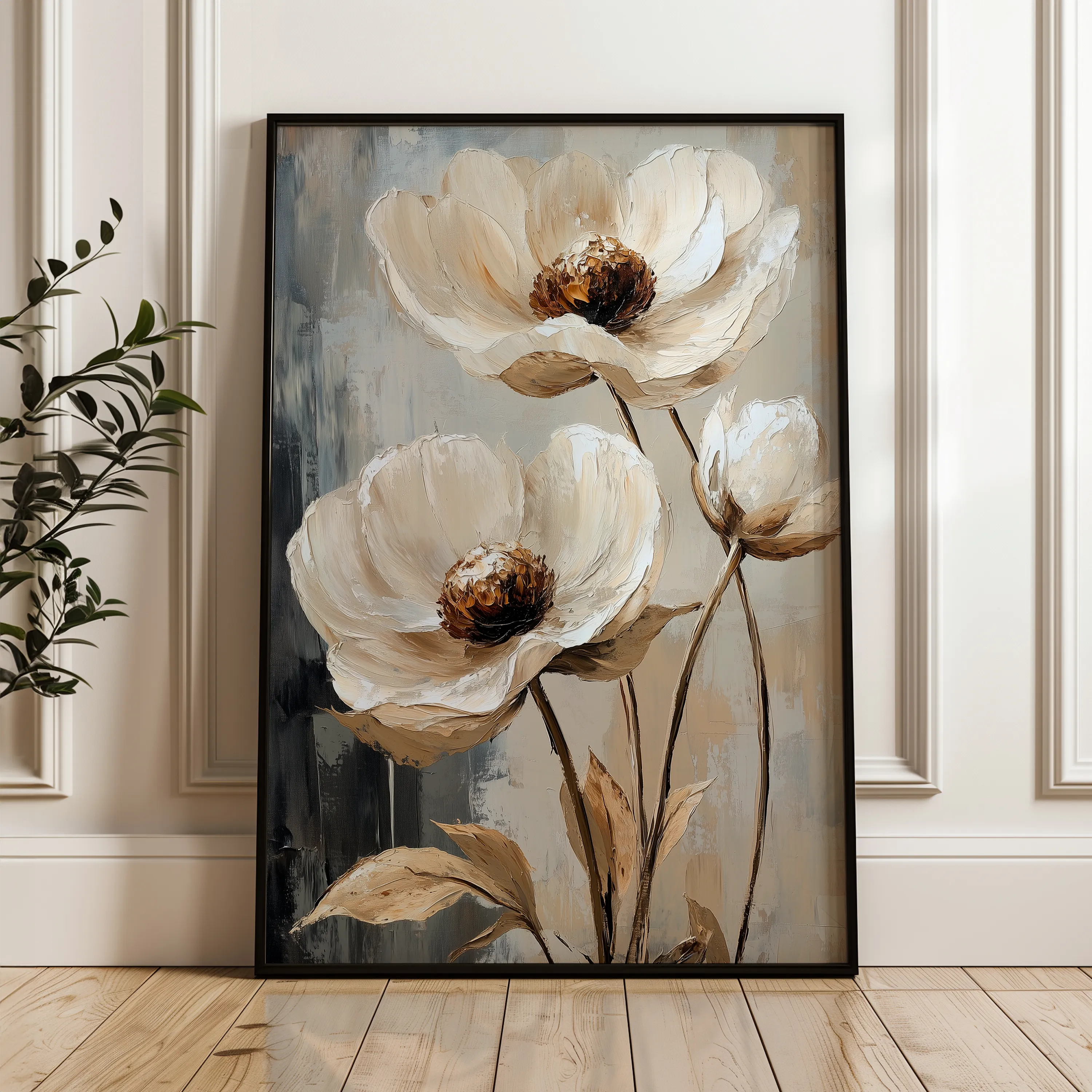 Floral 1412 Canvas Art 18" x 24" / 45 x 60 cm / Black