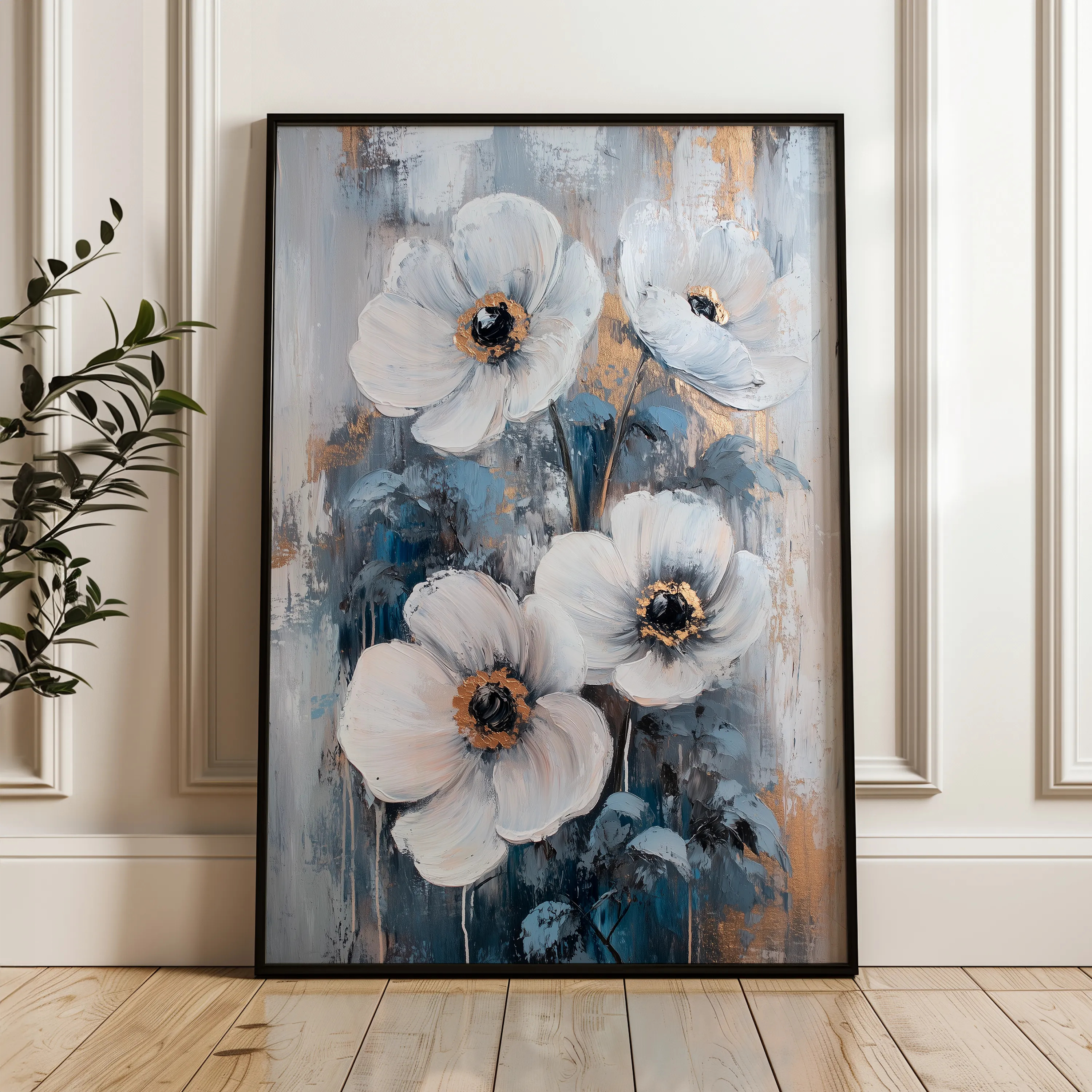 Floral 1414 Canvas Art 18" x 24" / 45 x 60 cm / Black