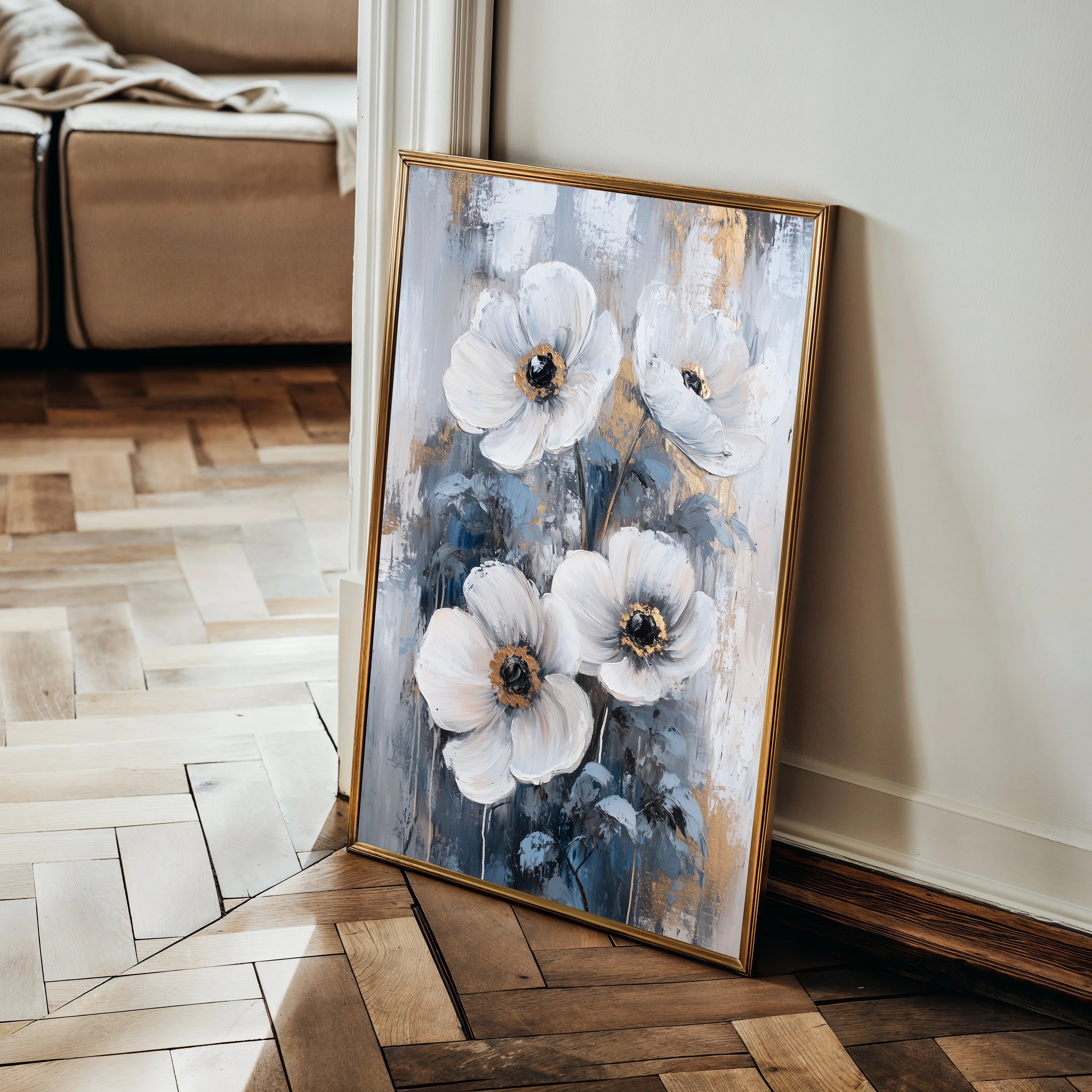 Floral 1414 Canvas Art 18" x 24" / 45 x 60 cm / Black