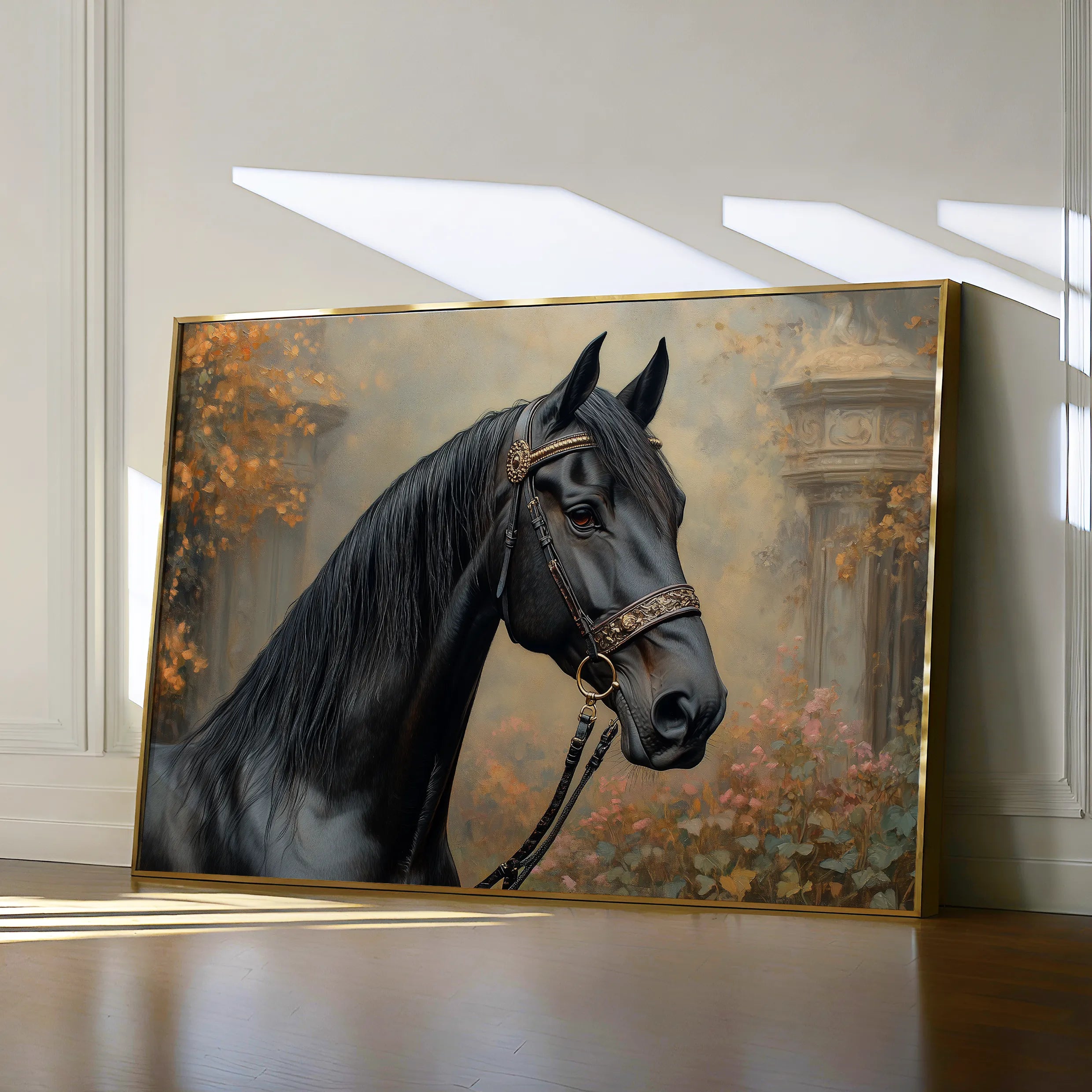 Horses 142 Canvas Art 18" x 24" / 45 x 60 cm / Black
