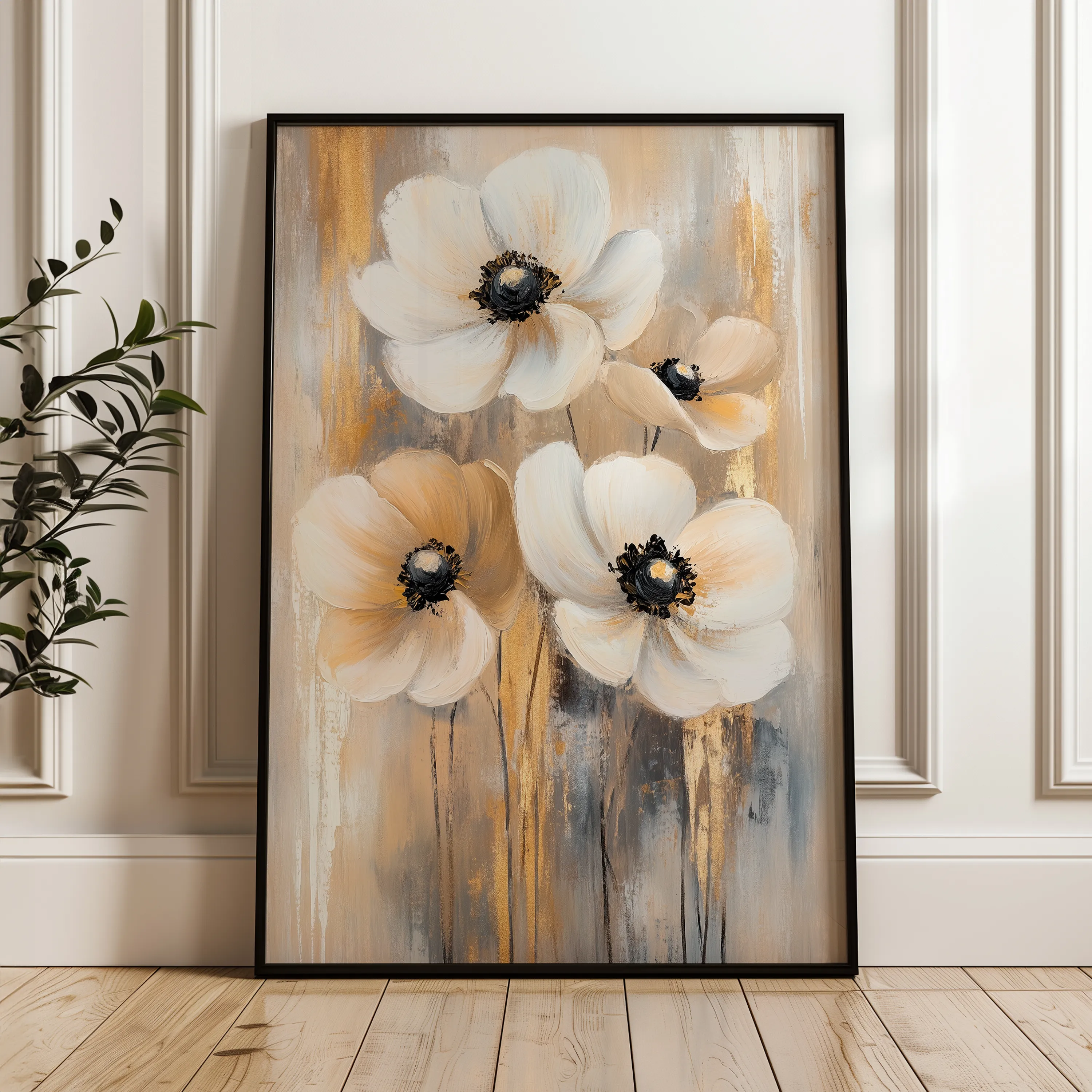 Floral 1424 Canvas Art 18" x 24" / 45 x 60 cm / Black