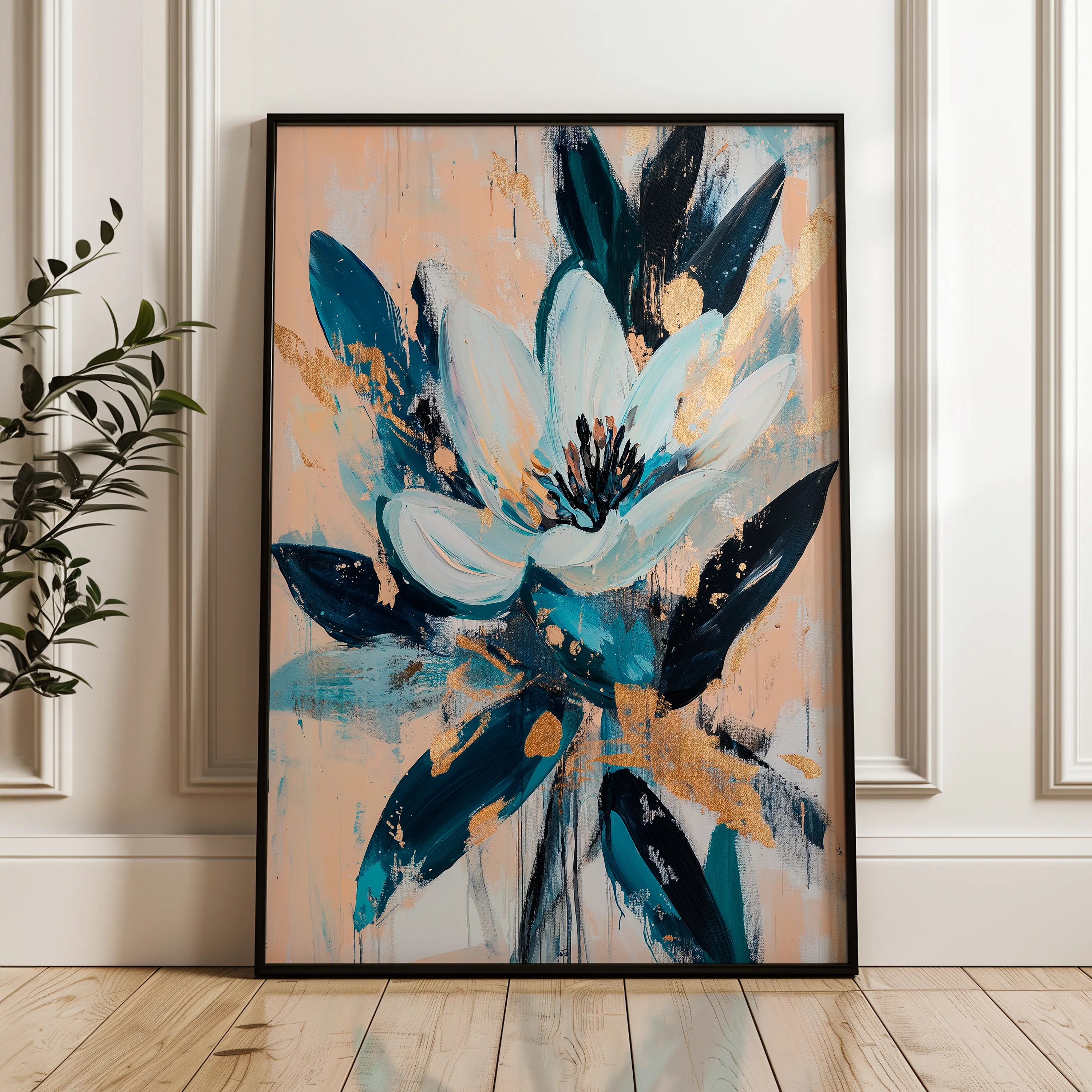 Floral 1428 Canvas Art 18" x 24" / 45 x 60 cm / Black