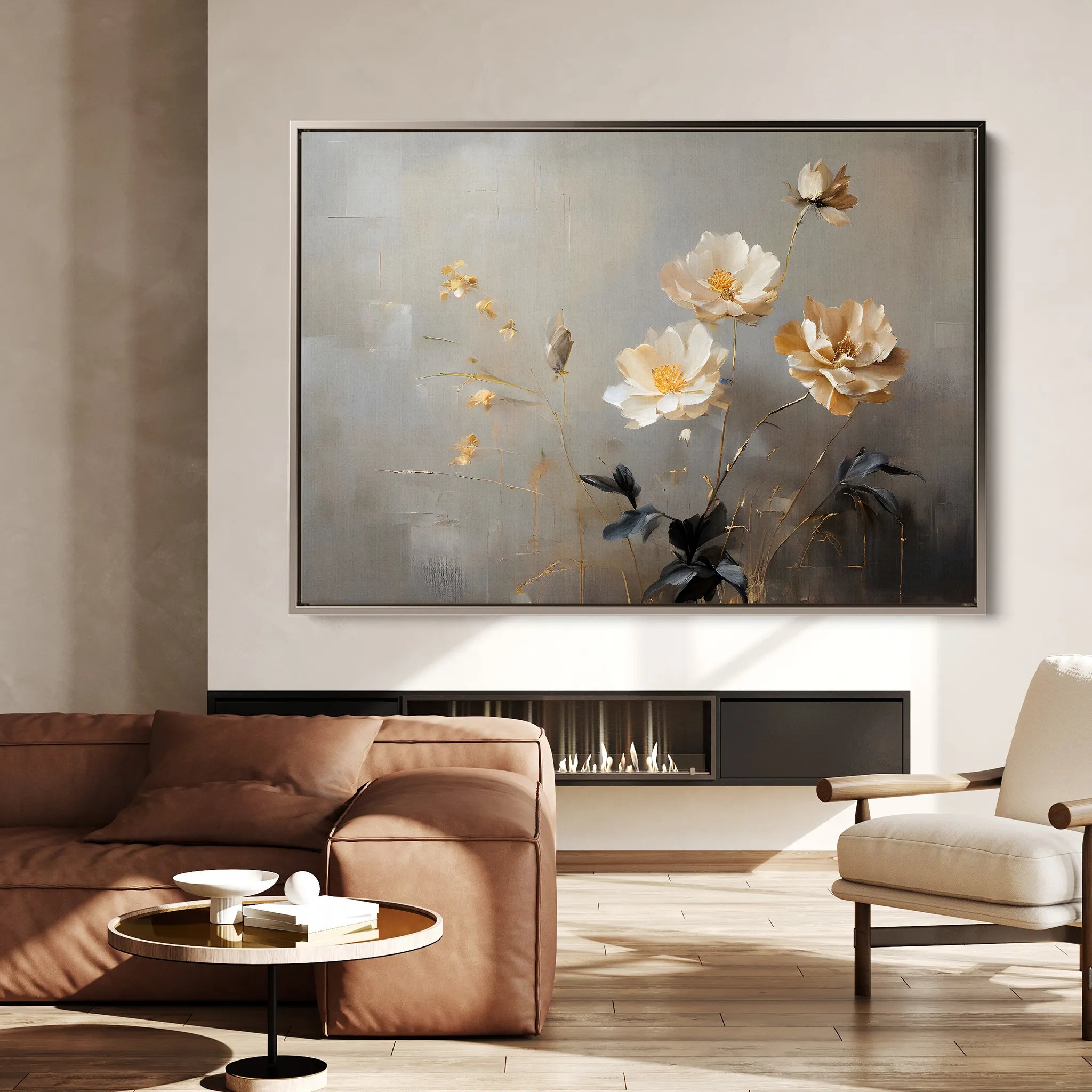 Floral 143 Canvas Art 18" x 24" / 45 x 60 cm / Black