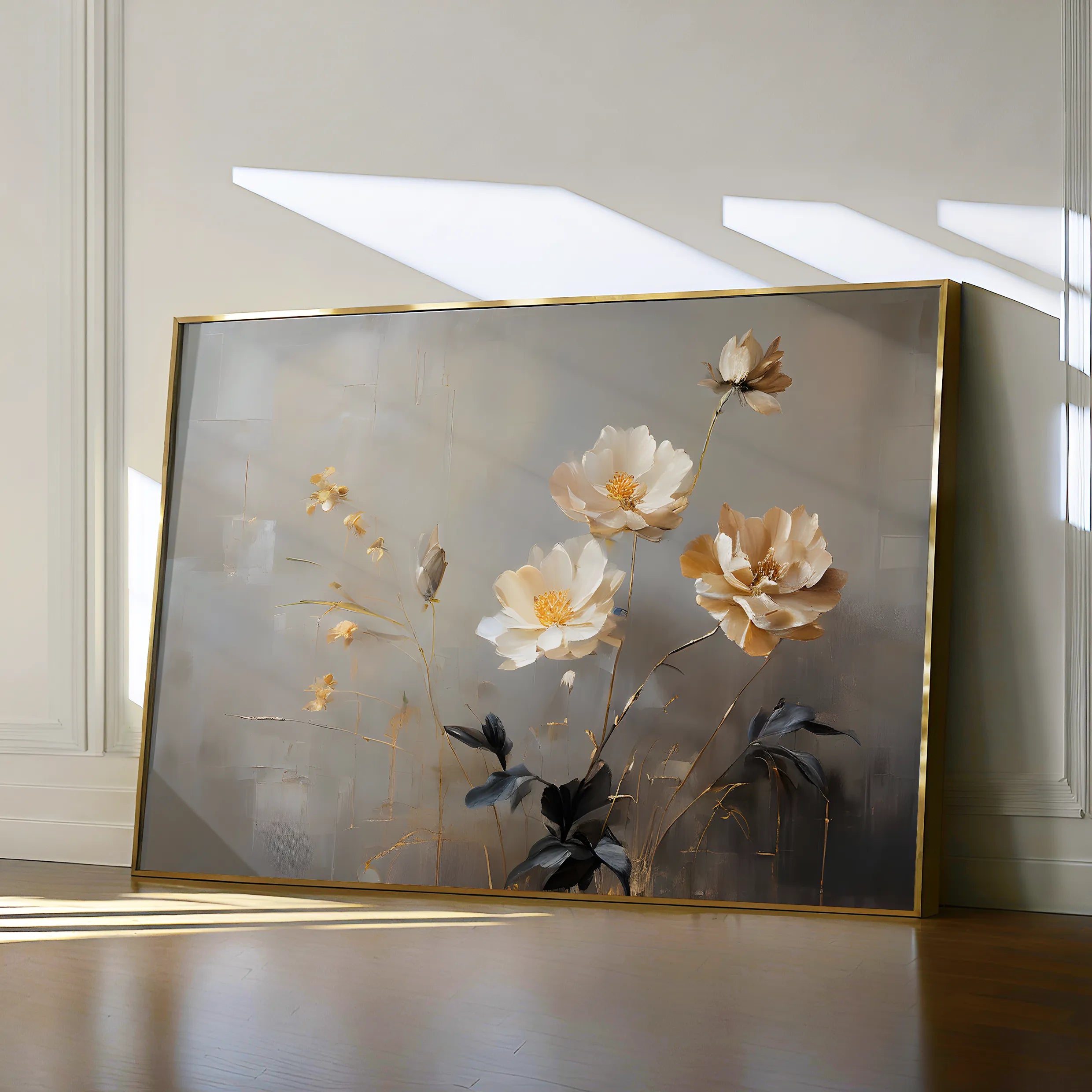 Floral 143 Canvas Art 18" x 24" / 45 x 60 cm / Black