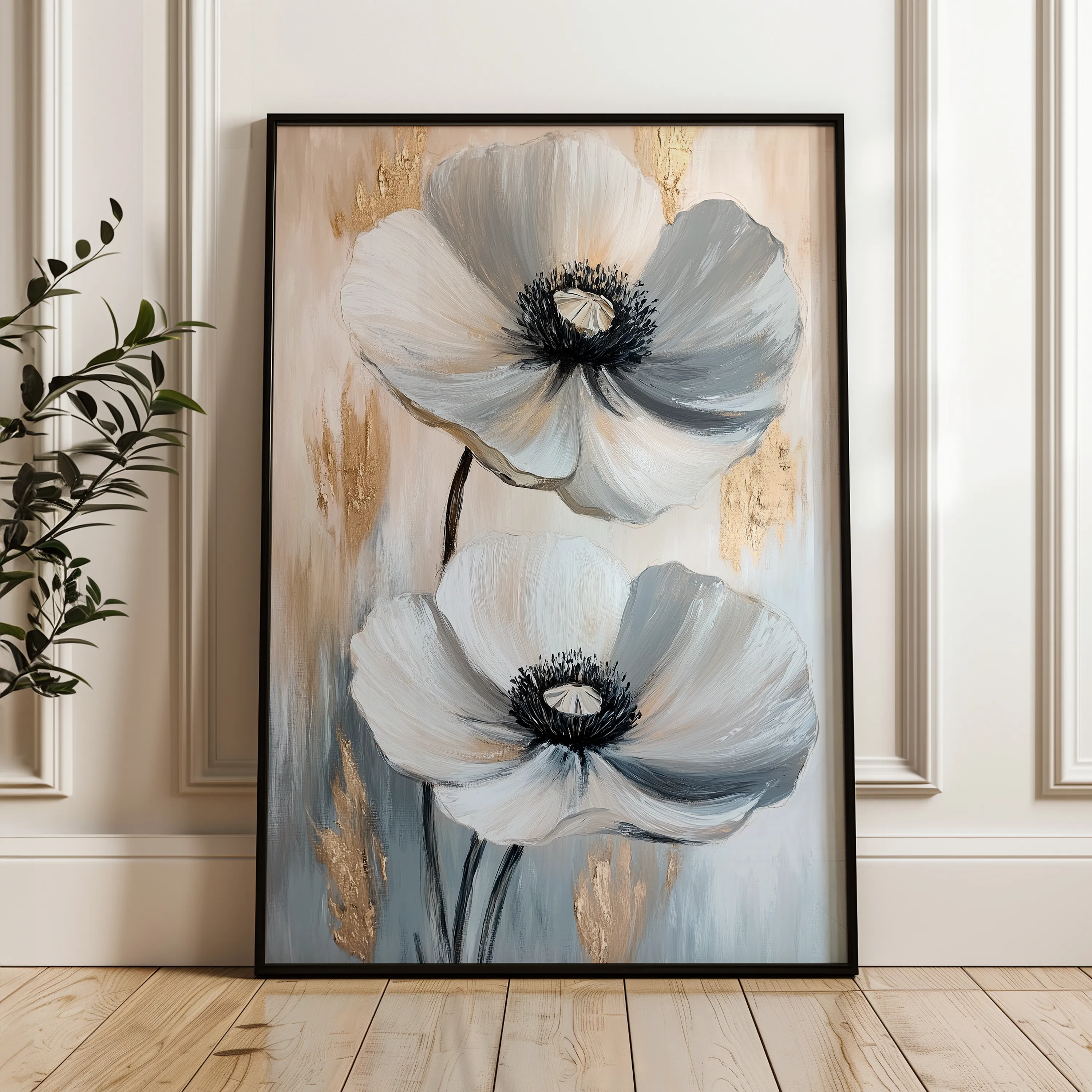 Floral 1432 Canvas Art 18" x 24" / 45 x 60 cm / Black