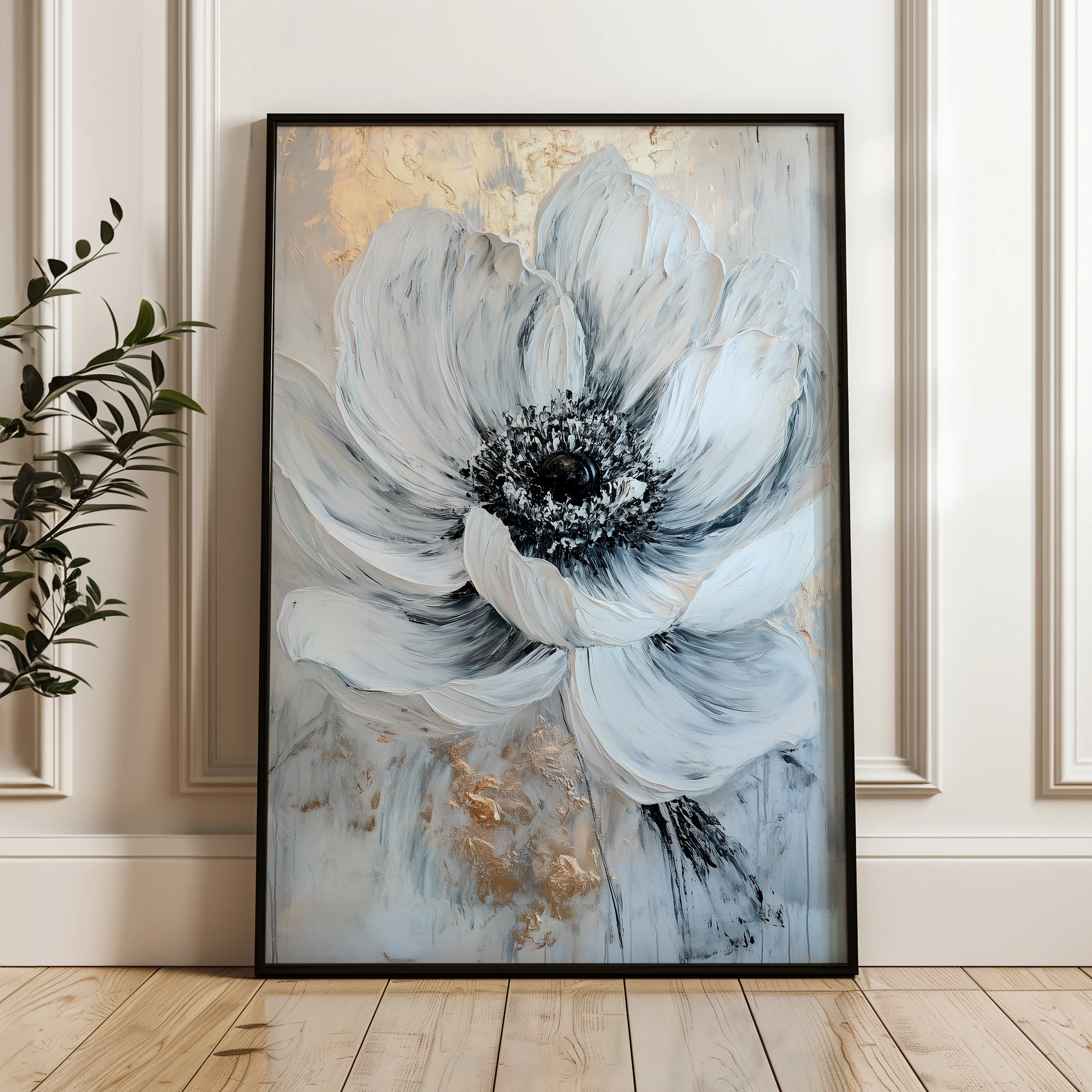 Floral 1436 Canvas Art 18" x 24" / 45 x 60 cm / Black