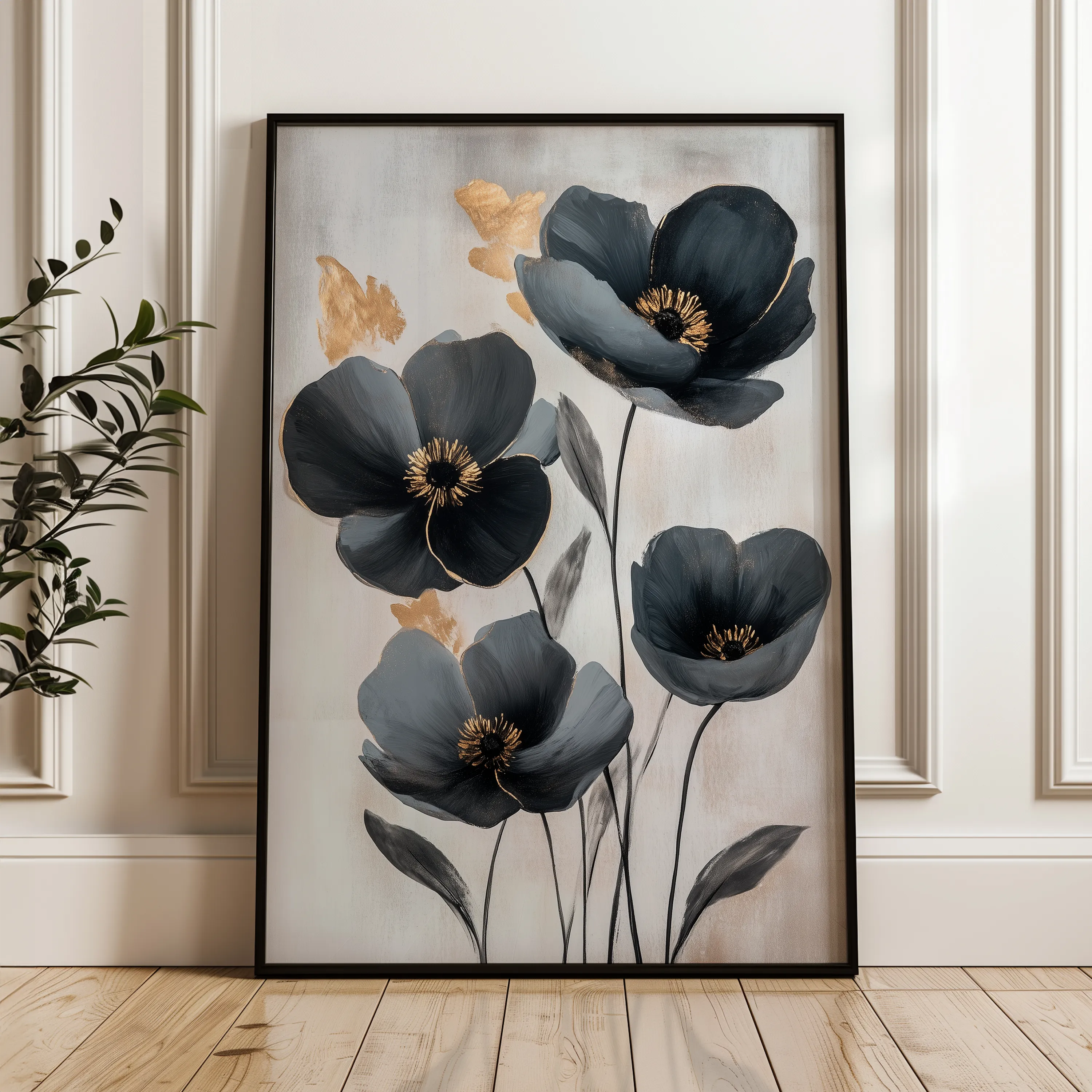 Floral 1446 Canvas Art 18" x 24" / 45 x 60 cm / Black