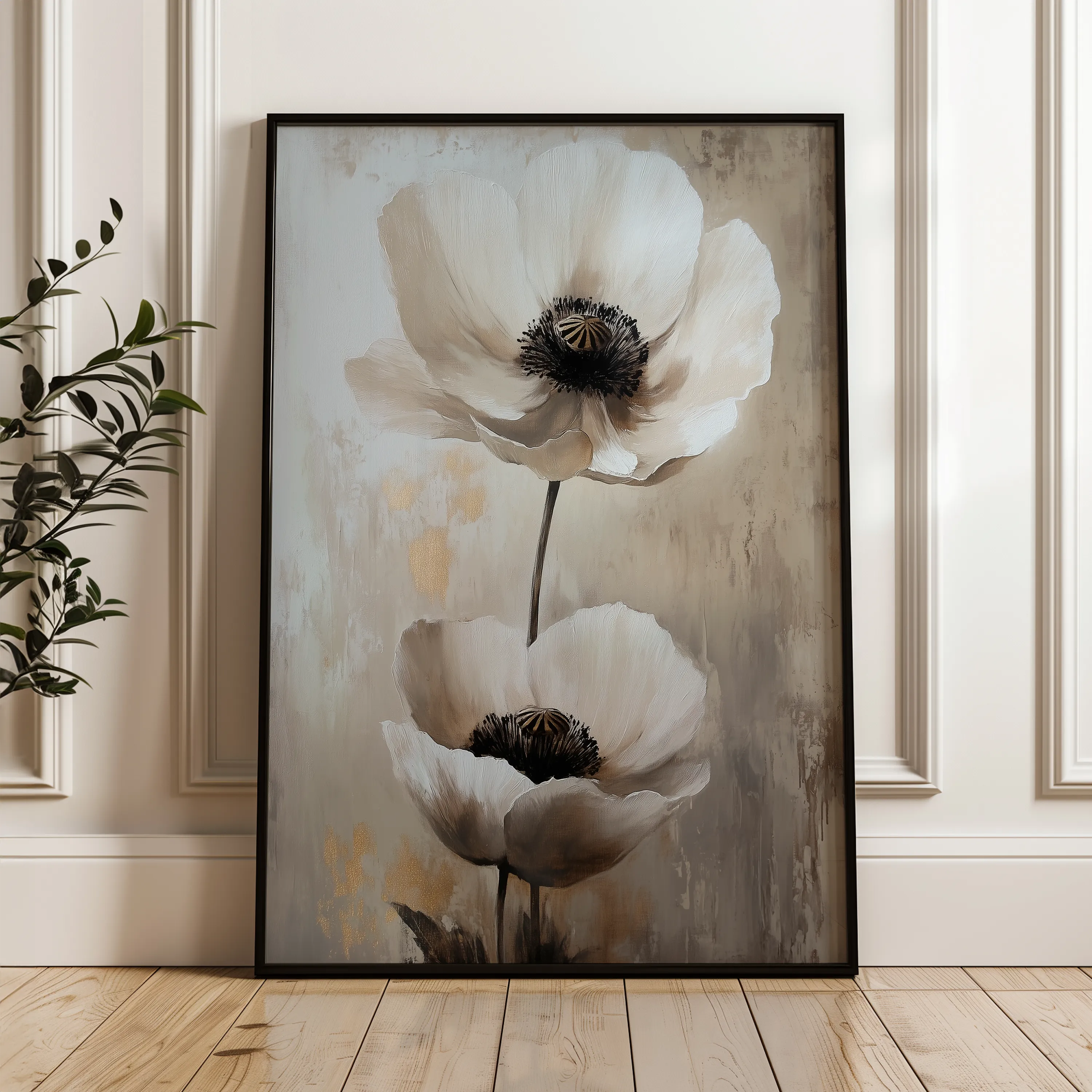 Floral 1450 Canvas Art 18" x 24" / 45 x 60 cm / Black