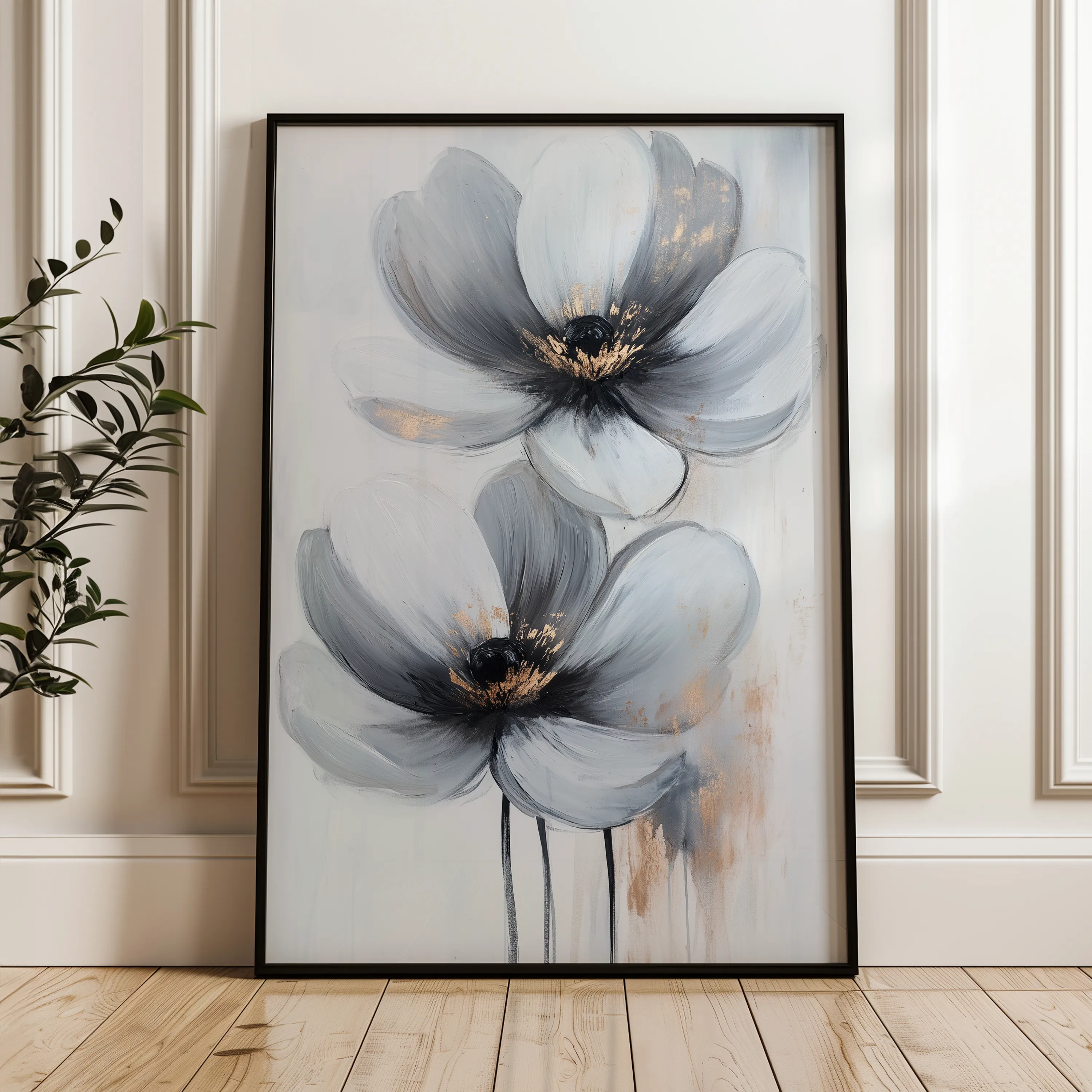 Floral 1454 Canvas Art 18" x 24" / 45 x 60 cm / Black