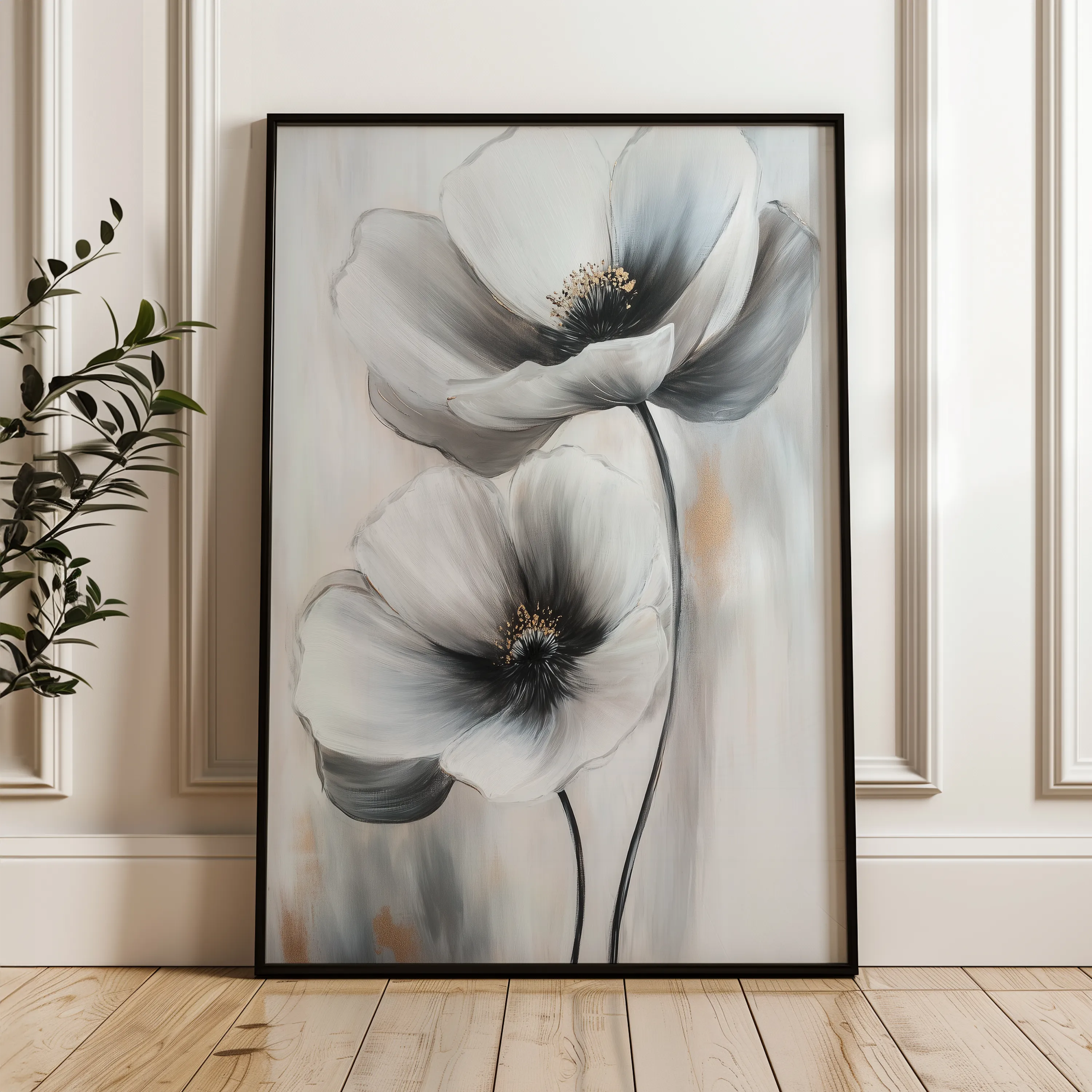 Floral 1455 Canvas Art 18" x 24" / 45 x 60 cm / Black