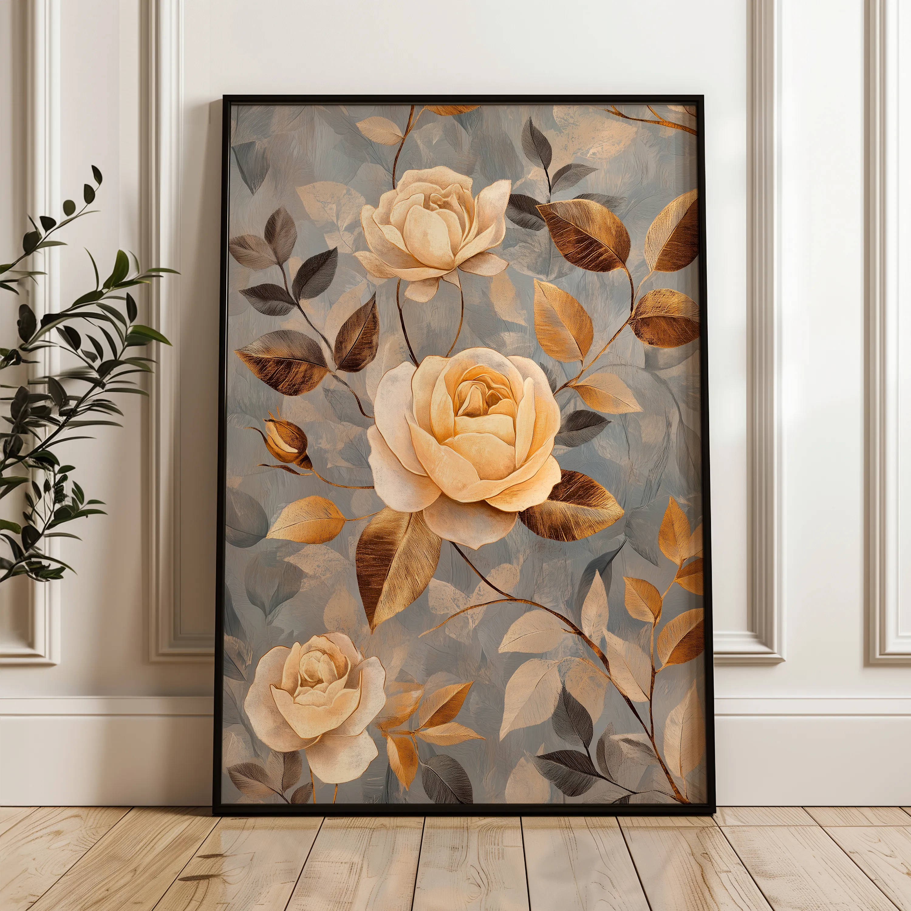 Floral 1459 Canvas Art 18" x 24" / 45 x 60 cm / Black