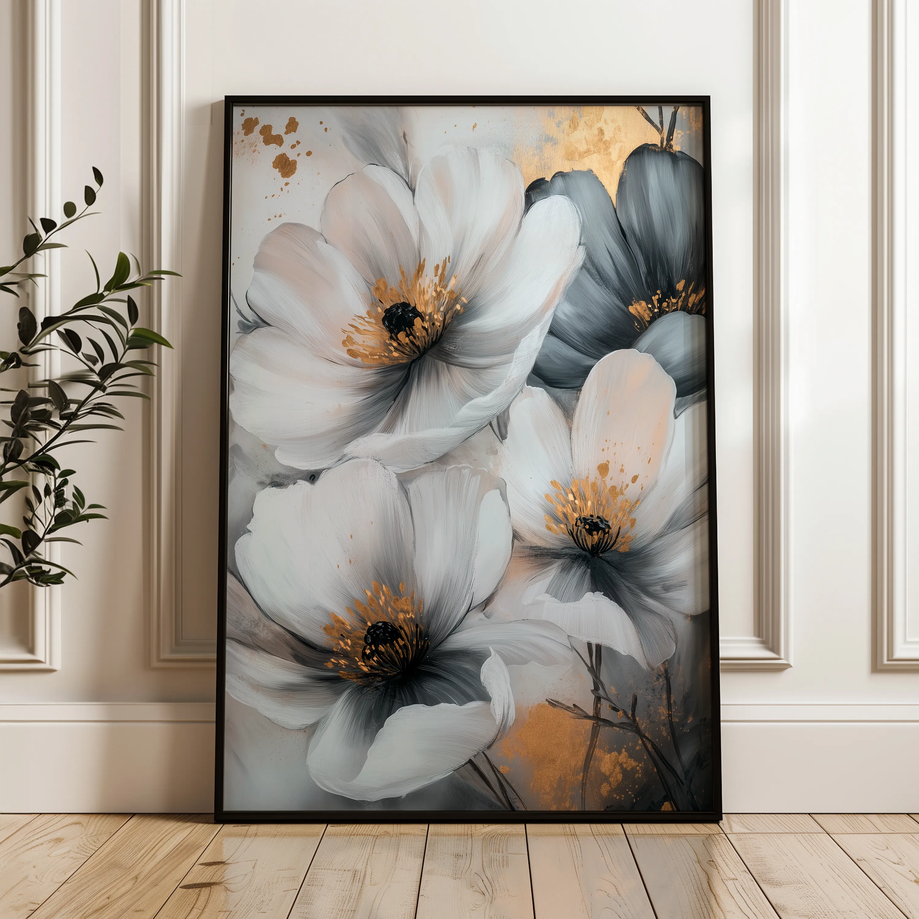 Floral 1466 Canvas Art 18" x 24" / 45 x 60 cm / Black