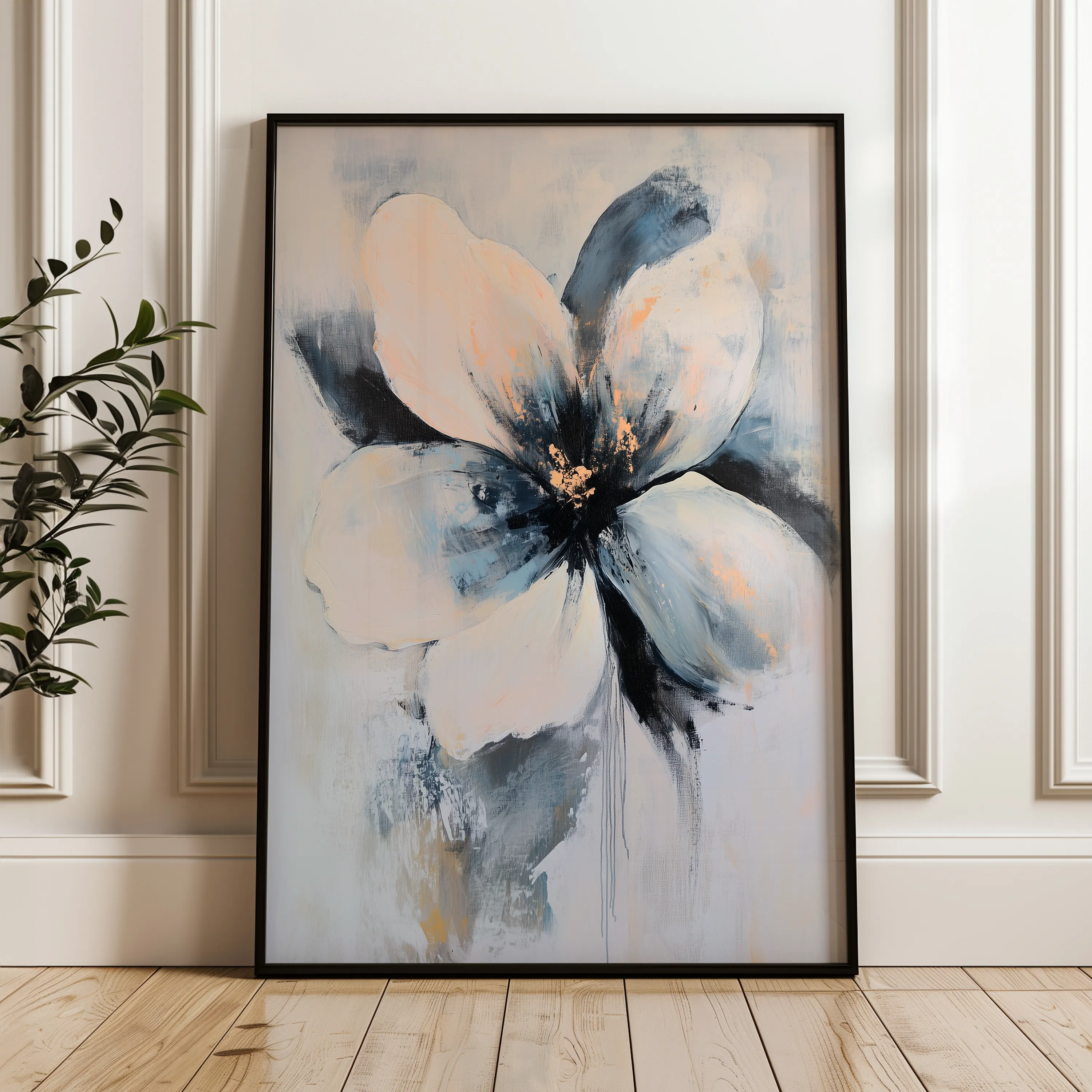 Floral 1471 Canvas Art 18" x 24" / 45 x 60 cm / Black