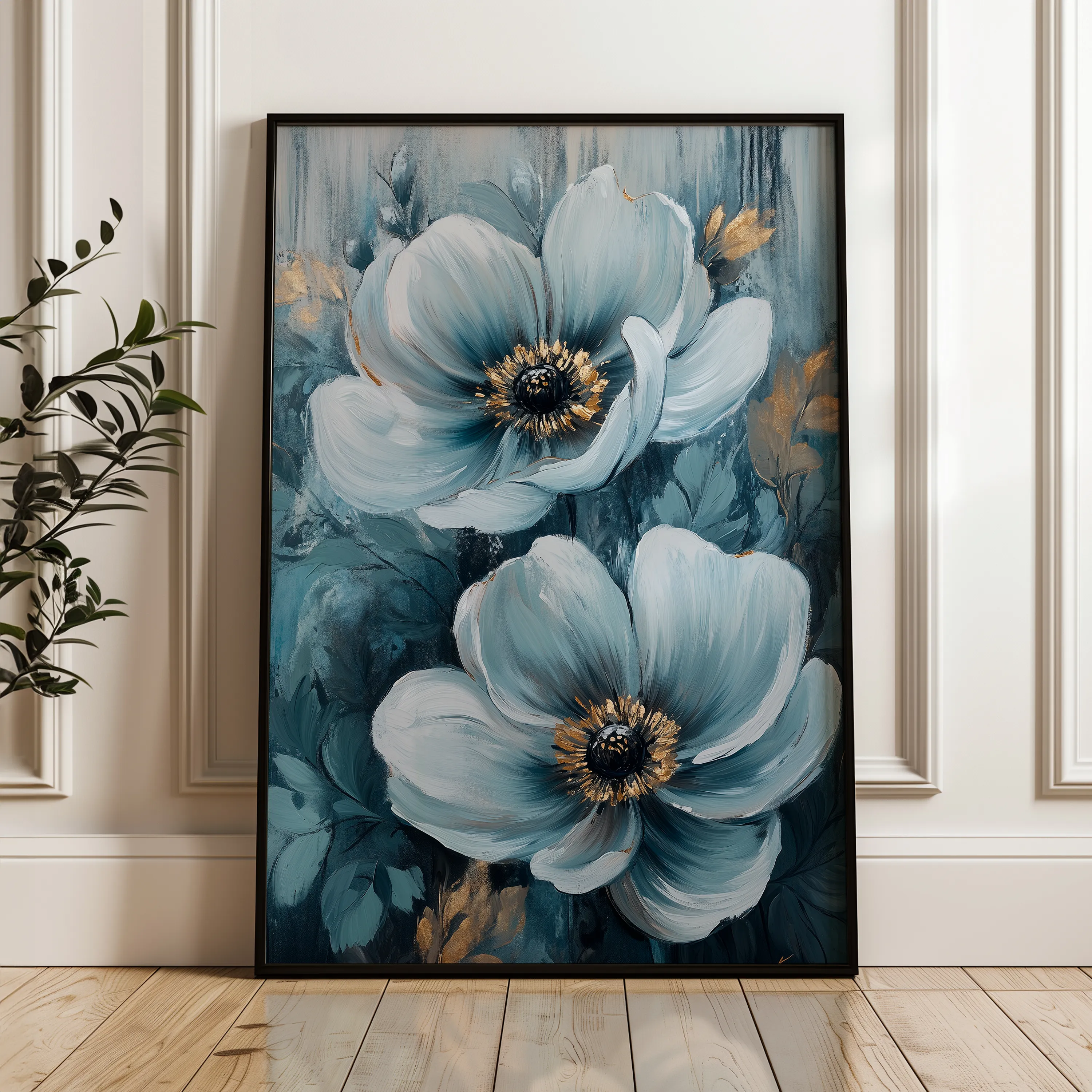 Floral 1474 Canvas Art 18" x 24" / 45 x 60 cm / Black