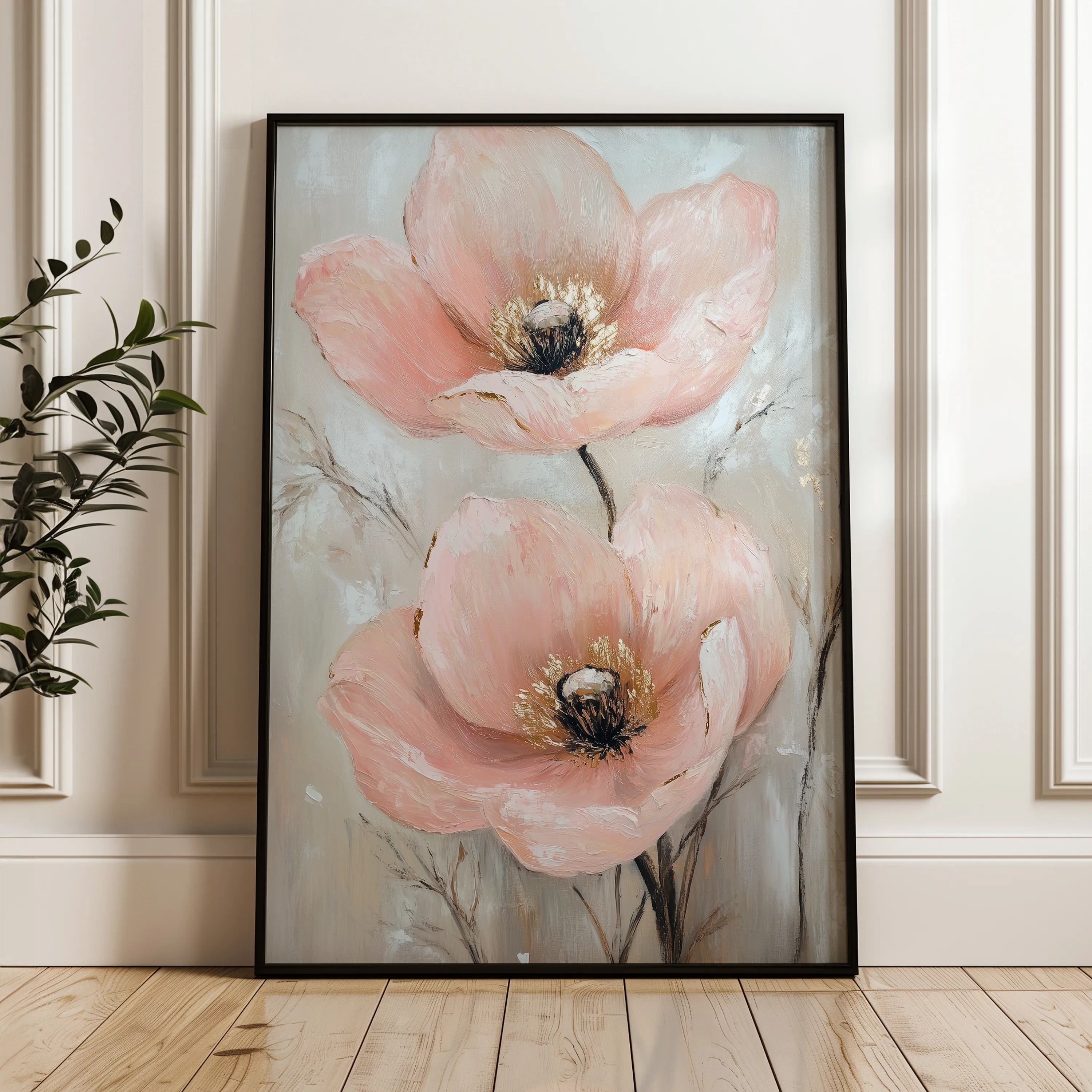Floral 1498 Canvas Art 18" x 24" / 45 x 60 cm / Black