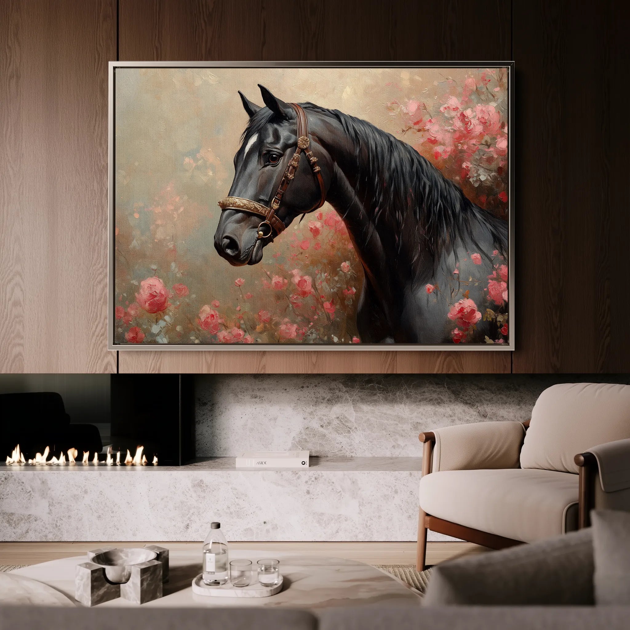 Horses 150 Canvas Art 18" x 24" / 45 x 60 cm / Black