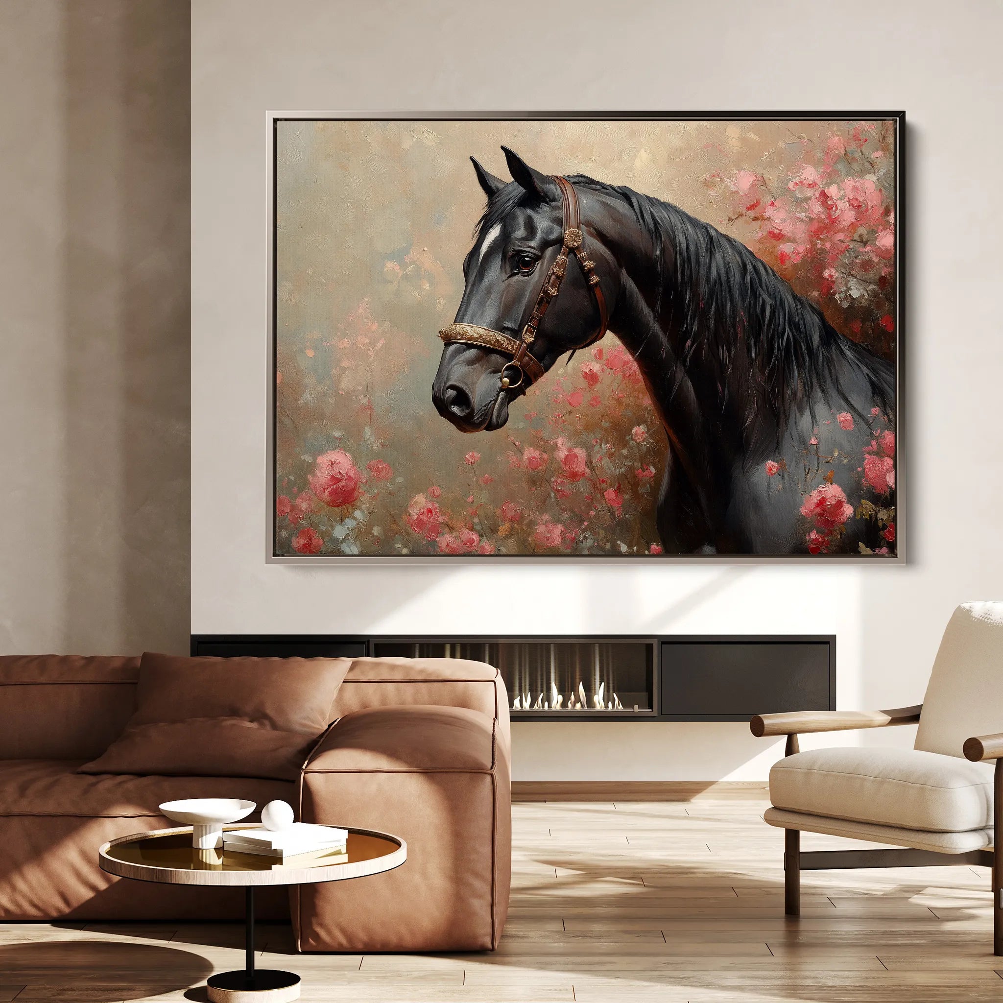 Horses 150 Canvas Art 18" x 24" / 45 x 60 cm / Black