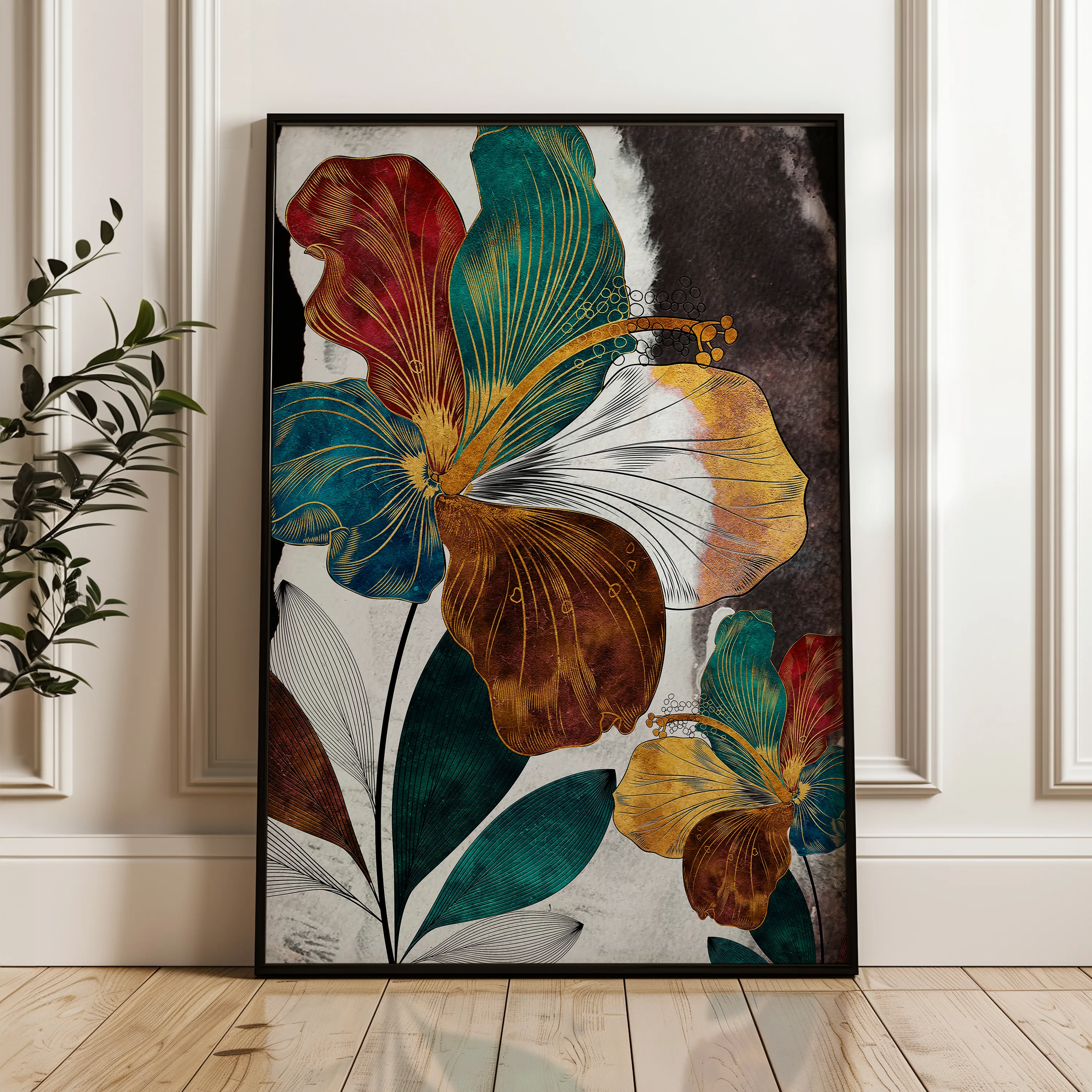 Floral 151 Canvas Art 18" x 24" / 45 x 60 cm / Black