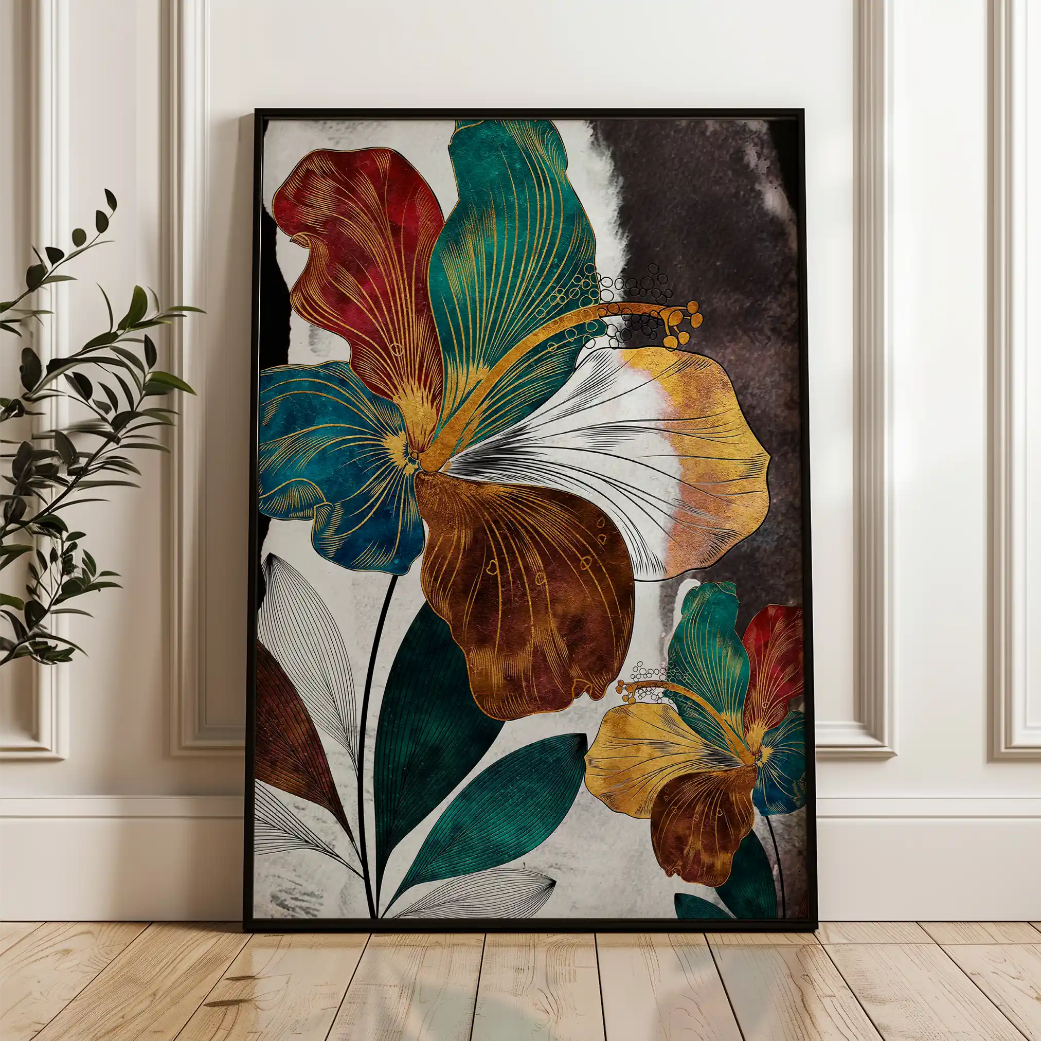 Floral 151 Canvas Art 60 x 40 cm / Black