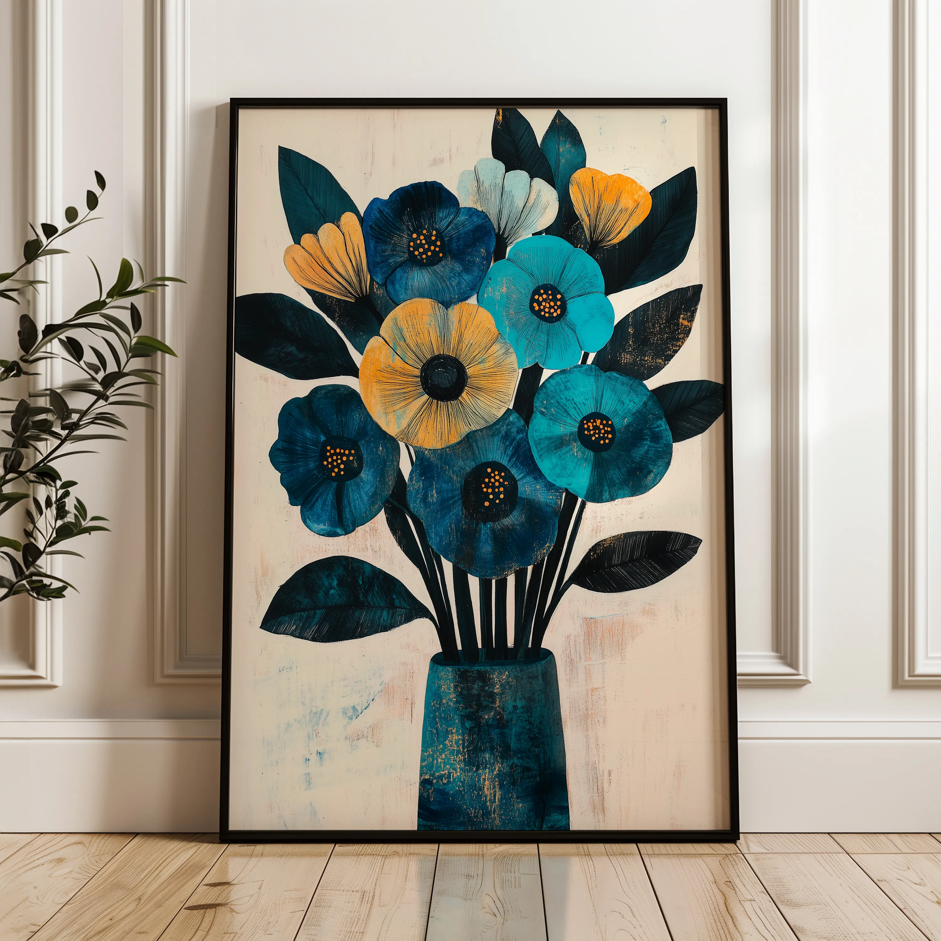 Floral 1525 Canvas Art 18" x 24" / 45 x 60 cm / Black